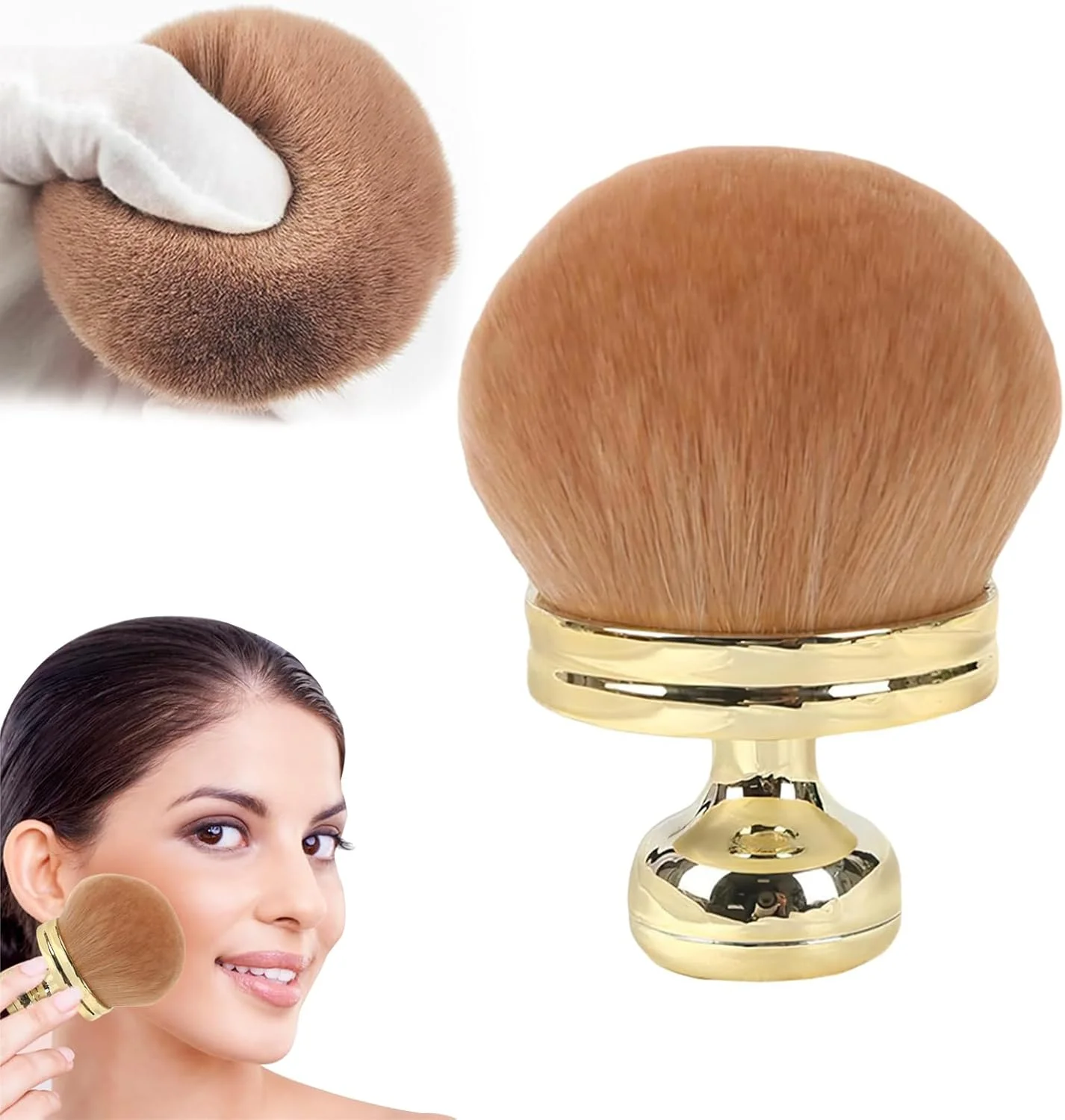 براش برنزه کننده خودکار، براش کابوکی، براش بزرگ آرایشی بدن برای برنزه کردن خودکار، براش بدن با قطر 74 سانتی متر، براش سر پهن برای برنزه کردن خودکار، اپلیکاتور کانسیلر محافظ آفتاب (طلایی)