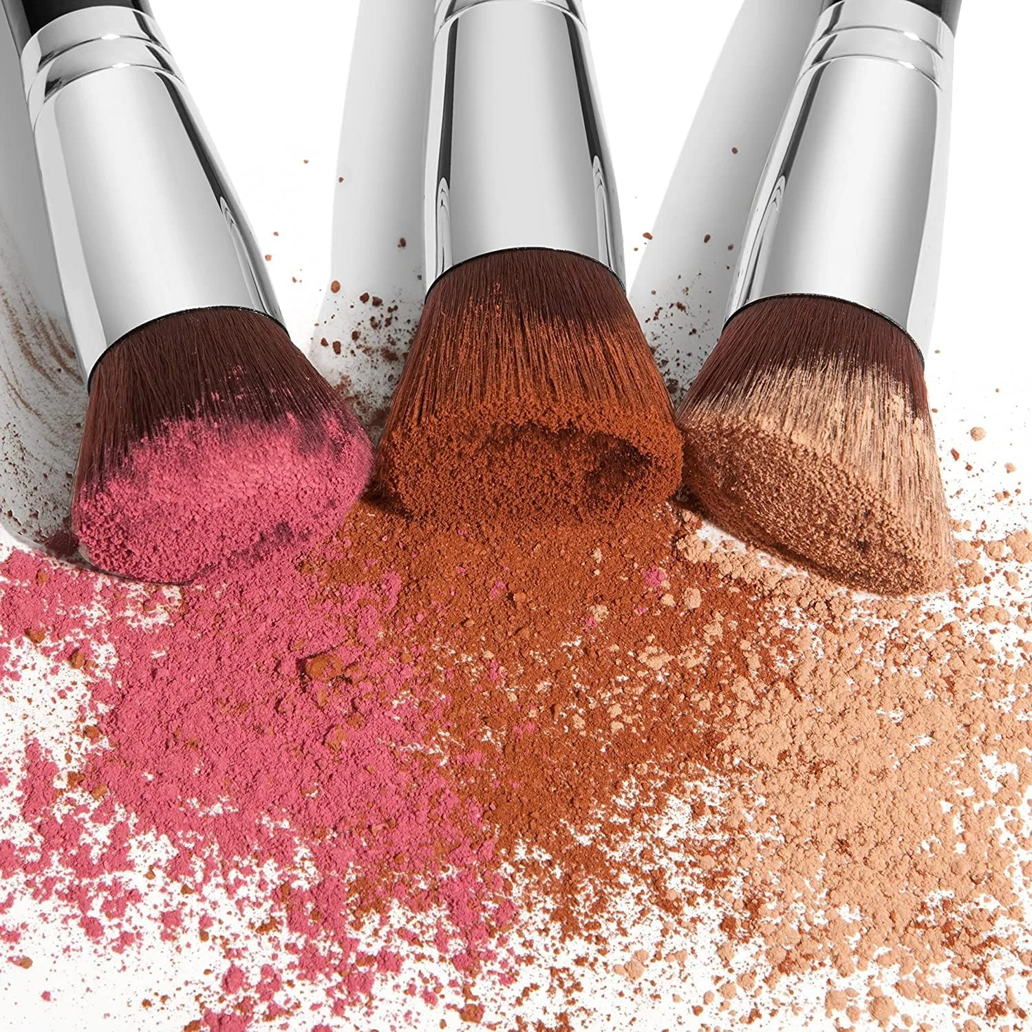 براش کرم پودر کابوکی سر تخت بزرگ Roontin - براش آرایشی دسته چوبی با کیفیت عالی برای مایع، کرم و پودر - براش پرداخت، ترکیب و صورت