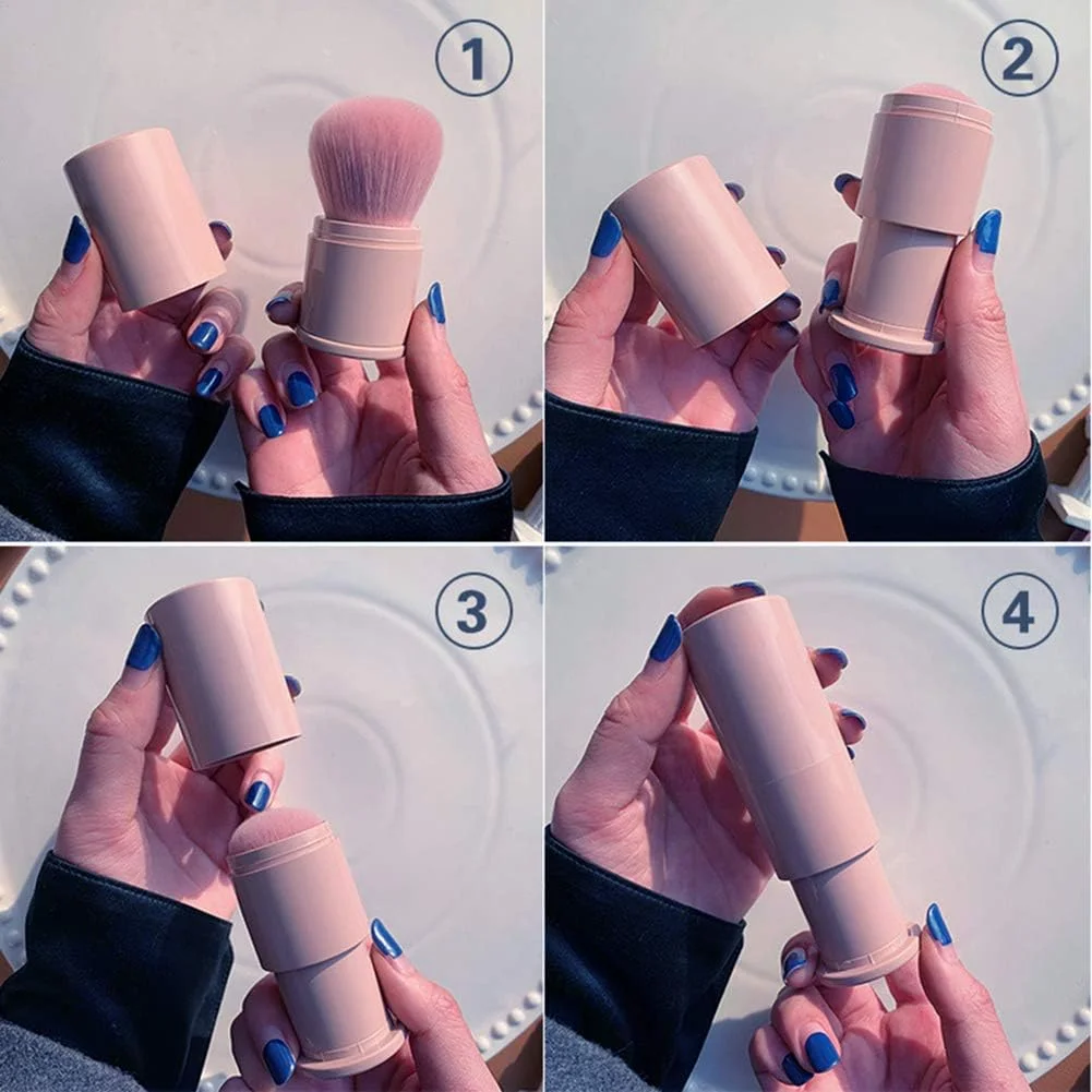 براش آرایشی کابوکی جمع شونده - براش مسافرتی کرم پودر و رژگونه برای پودر، کرم و کانتورینگ (صورتی)