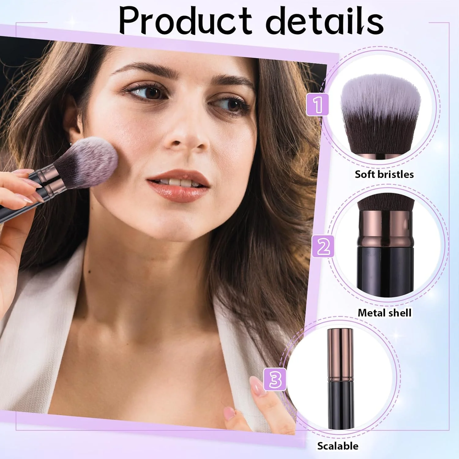 براش آرایشی جمع شونده، 2 عدد براش کرم پودر کابوکی قابل حمل، براش رژگونه مسافرتی با پوشش، ابزار آرایشی حرفه ای برای رژگونه، برنزر و پودر فیکس