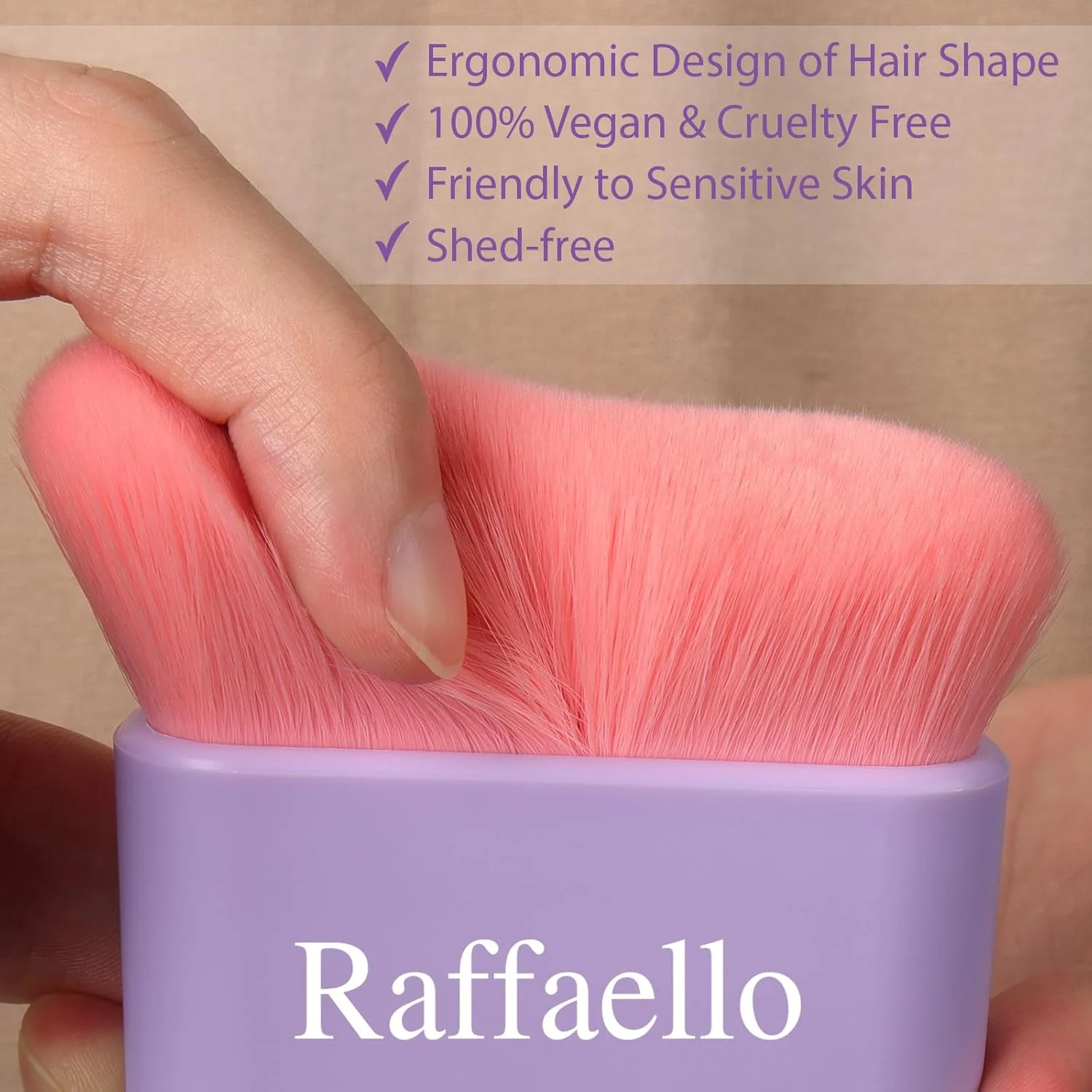 برس برنزه کننده خودکار Raffaello برای بدن و صورت، برس ترکیبی کابوکی برای موس برنزه کننده، برس بی عیب و نقص برای کرم پودر و برنزر، موهای نرم وگان برای استفاده صاف و بدون رگه