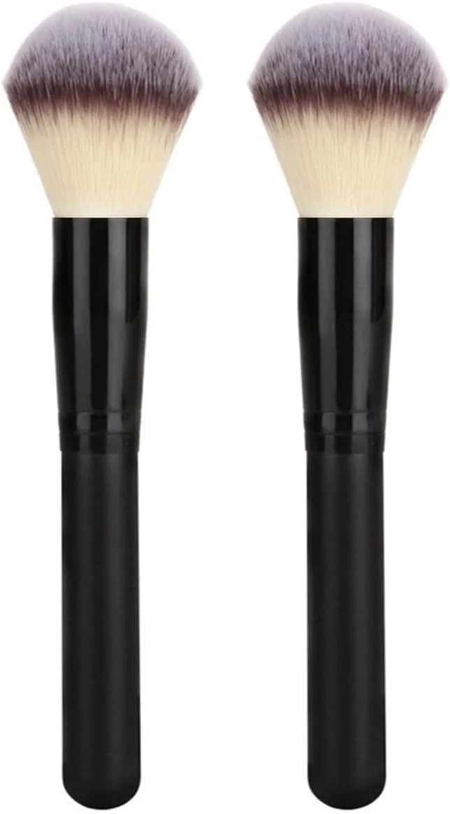 ست براش آرایشی رآزانا 2 عددی، شامل براش پودر، براش کرم پودر، براش رژگونه، مناسب برای پخش کردن مواد آرایشی مایع و کرمی، براش کابوکی با موهای نرم و متراکم از الیاف مصنوعی، سر گرد - مشکی