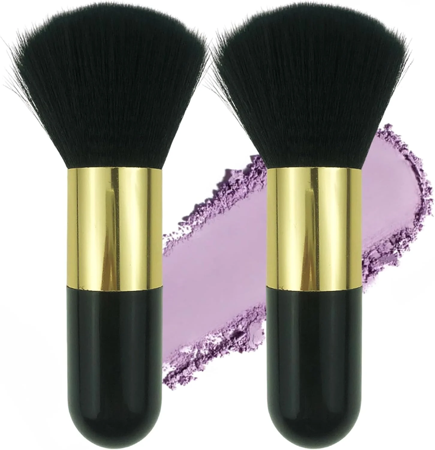 ست برس آرایشی پودری 2 عددی، ست برس آرایشی کابوکی، برس های پودری بزرگ با حلقه طلایی، برس رژگونه، برس بزرگ تکی برای ترکیب آرایش (مشکی)