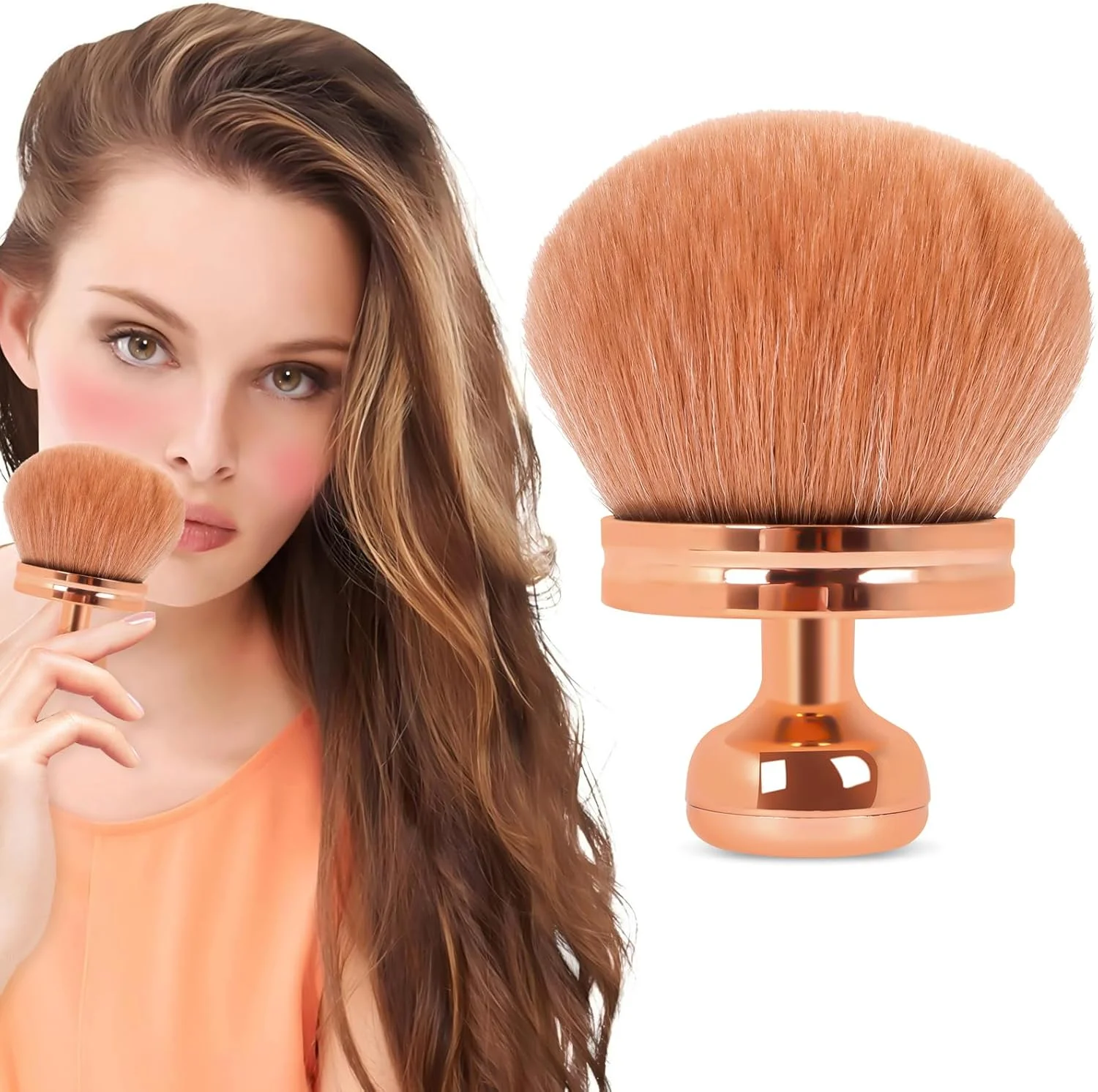 براش آرایشی بزرگ بدن برای صورت و پا، براش کابوکی با سر براش بیضی شکل، براش برنزه کننده خودکار برای آرایش بدن، برنزر، اپلیکاتور ضد آفتاب (رزگلد - 1 عدد) براش آرایشی بزرگ بدن برای صورت و پا، براش کابوکی با سر براش بیضی شکل، براش برنزه کننده خودکار برای آرایش بدن، برنزر، اپلیکاتور ضد آفتاب (رزگلد - 1 عدد)