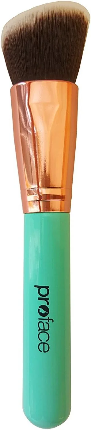 براش رژگونه و برنزر رز گلدن Mypreface - براش آرایشی زاویه دار کابوکی: براش کرم پودر عالی برای کانتورینگ و هایلایت صورت با کرم ها و پودرها (آبی)