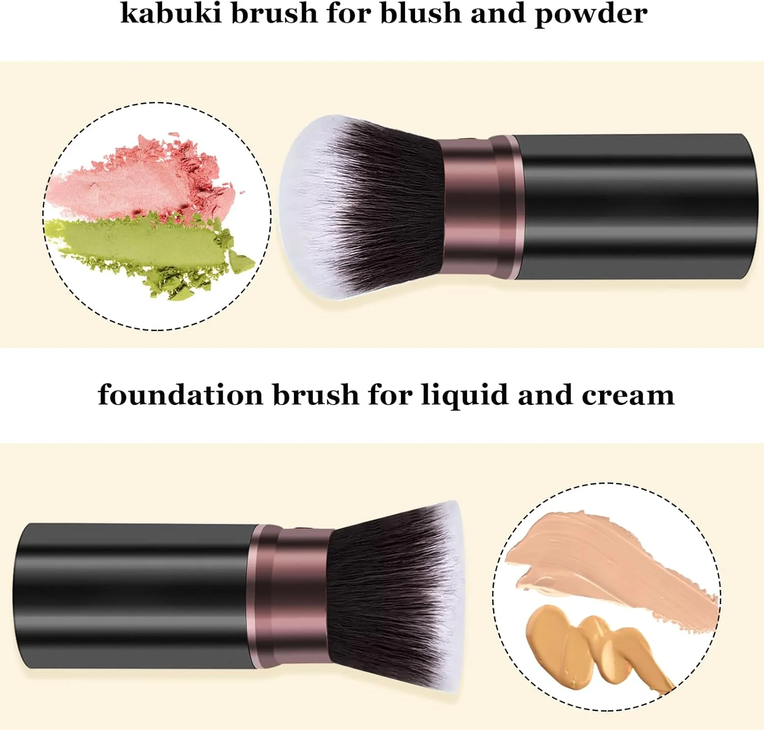براش های آرایشی Keriloo، ست 2 عددی براش های کابوکی رژگونه مسافرتی جمع شونده، براش های کرم پودر صورت برای ترکیب مایع، رژگونه، برنزر، پولیش، ضد آفتاب، لوازم آرایشی بی عیب و نقص