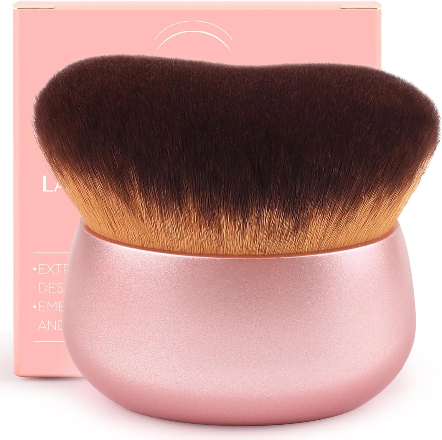 براش آرایشی کبوکی بزرگ 75 میلی متری GloréBrochas برای استفاده از محصولات برنزه کننده - دارای موهای گیاهی متراکم و فوق العاده نرم برای آرایش بدن، برنزر و کرم پودر - مناسب برای استفاده از موس، لوسیون و محصولات برنزه کننده - رزگلد، قابل استفاده به صورت خشک و مرطوب