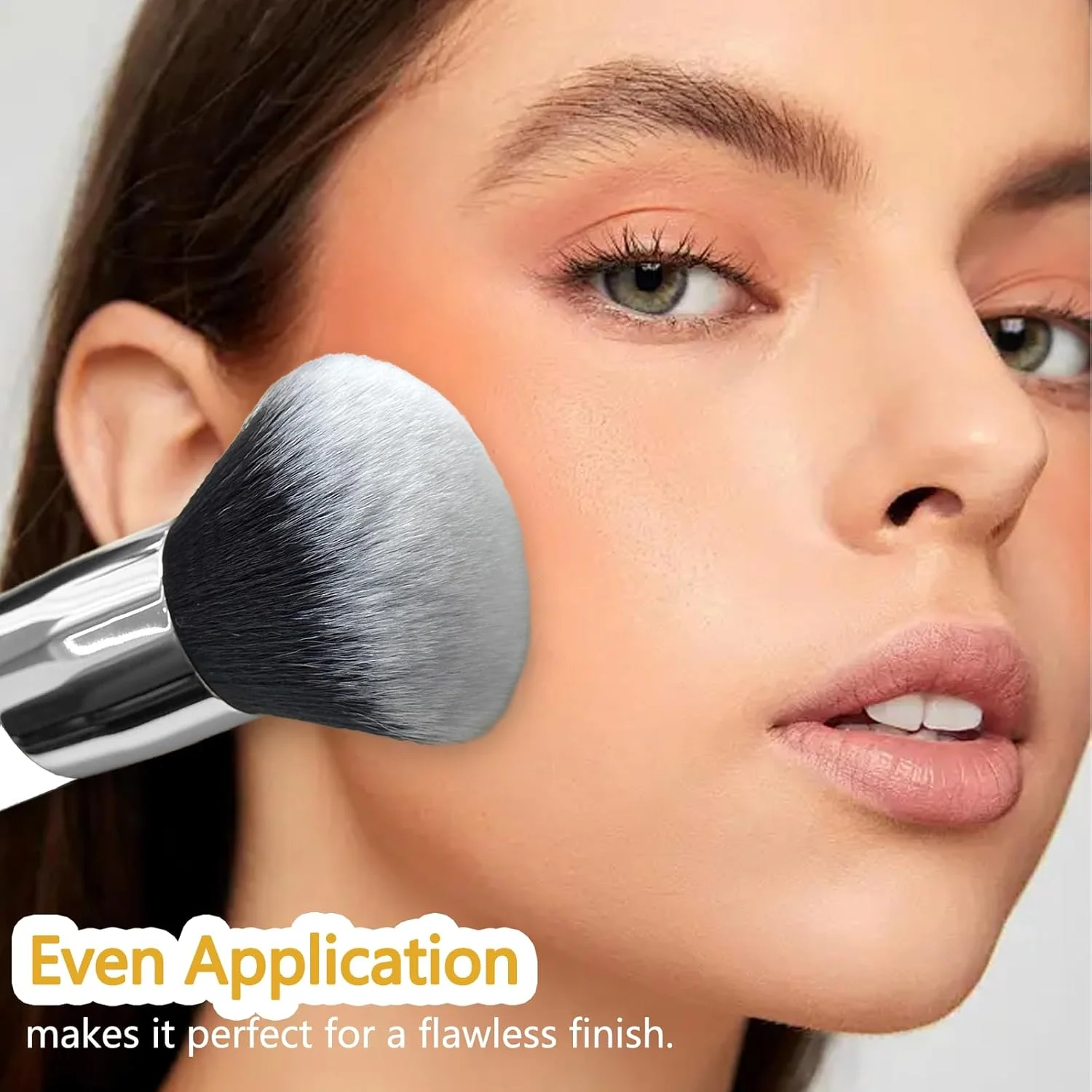 براش آرایشی بزرگ و پرقدرت، براش تخت کابوکی برای کرم پودر صورت، رژگونه، برنزه کردن صورت، پودر تثبیت کننده، برنزر، فوق العاده نرم و متراکم، ابزار آرایشی مسافرتی، سفید نقره ای