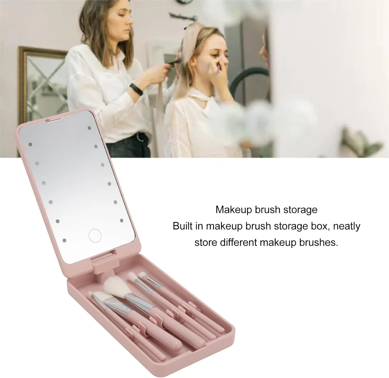 ست برس آرایشی مسافرتی عمومی، ست برس آرایشی مینی 5 تکه با کیف و آینه LED، کیت برس های آرایشی کوچک با عملکرد کامل، ایده آل برای خانم ها ست برس آرایشی مسافرتی عمومی، ست برس آرایشی مینی 5 تکه با کیف و آینه LED، کیت برس های آرایشی کوچک با عملکرد کامل، ایده آل برای خانم ها