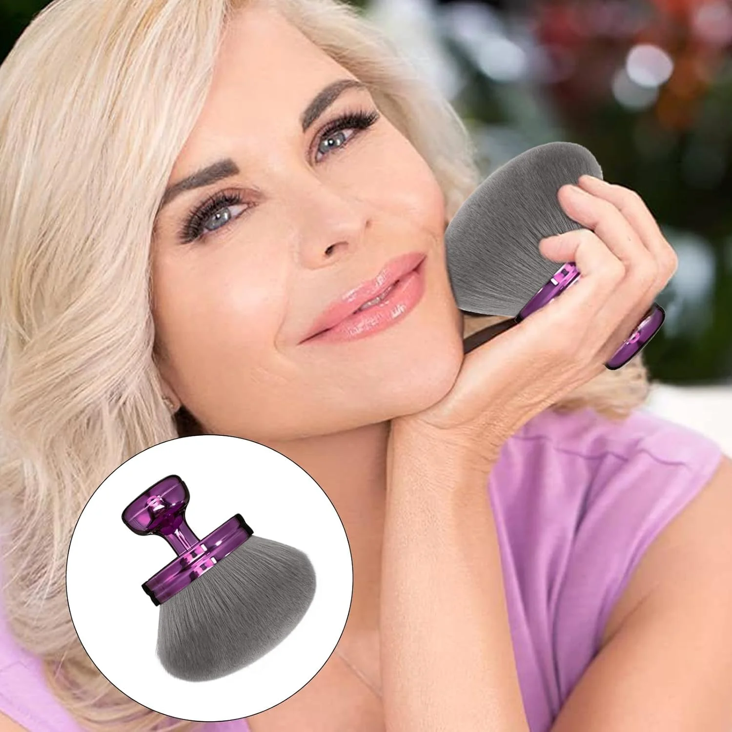 براش بزرگ برنزه کننده GIONAR، سر کابوکی پهن برای آرایش بی عیب و نقص بدن، استفاده از برنزه کننده و ضد آفتاب، طراحی بیضی شکل برای پشت، پا، فونداسیون ضد آفتاب، بازو و صورت (بنفش)