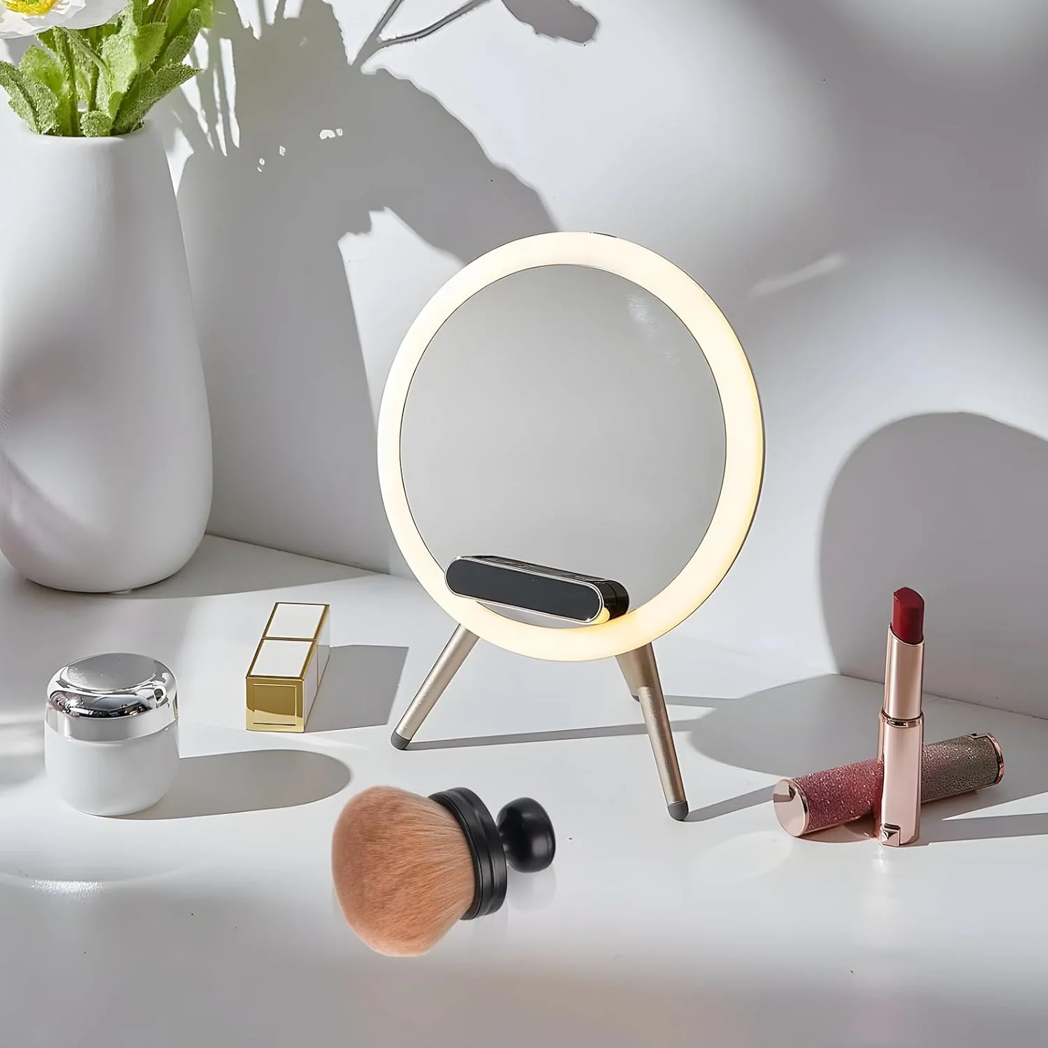 براش پودر برنزه کننده ALULU، براش بزرگ کابوکی آرایشی، براش رژگونه سر پهن برای فونداسیون بی نقص صورت و بدن (مشکی)