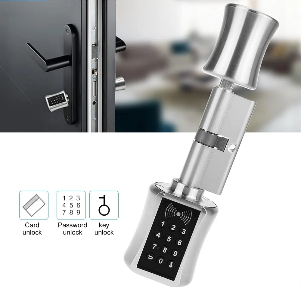 قفل سیلندر هوشمند Graflsoa، قفل درب الکترونیکی بدون کلید با رمز عبور/کارت/کلید، قفل دیجیتال امنیتی درب برقی قفل سیلندر هوشمند Graflsoa، قفل درب الکترونیکی بدون کلید با رمز عبور/کارت/کلید، قفل دیجیتال امنیتی درب برقی
