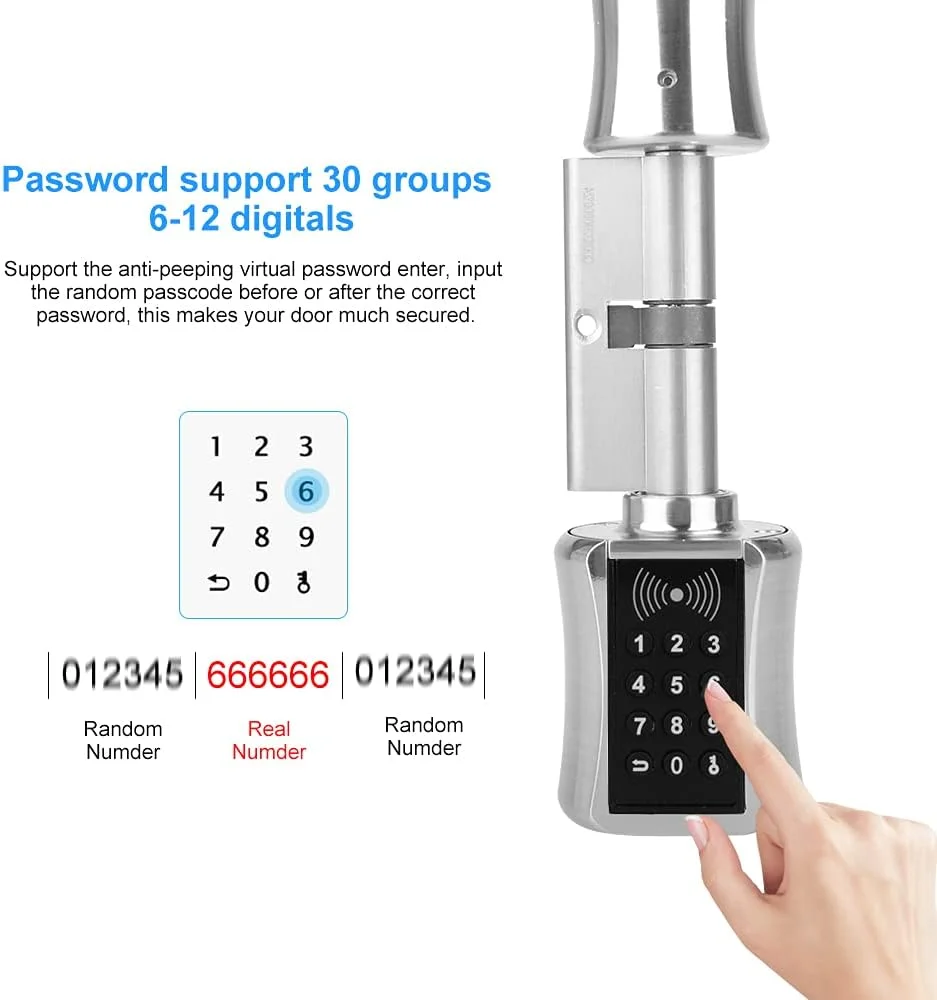 قفل سیلندر هوشمند Graflsoa، قفل درب الکترونیکی بدون کلید با رمز عبور/کارت/کلید، قفل دیجیتال امنیتی درب برقی قفل سیلندر هوشمند Graflsoa، قفل درب الکترونیکی بدون کلید با رمز عبور/کارت/کلید، قفل دیجیتال امنیتی درب برقی