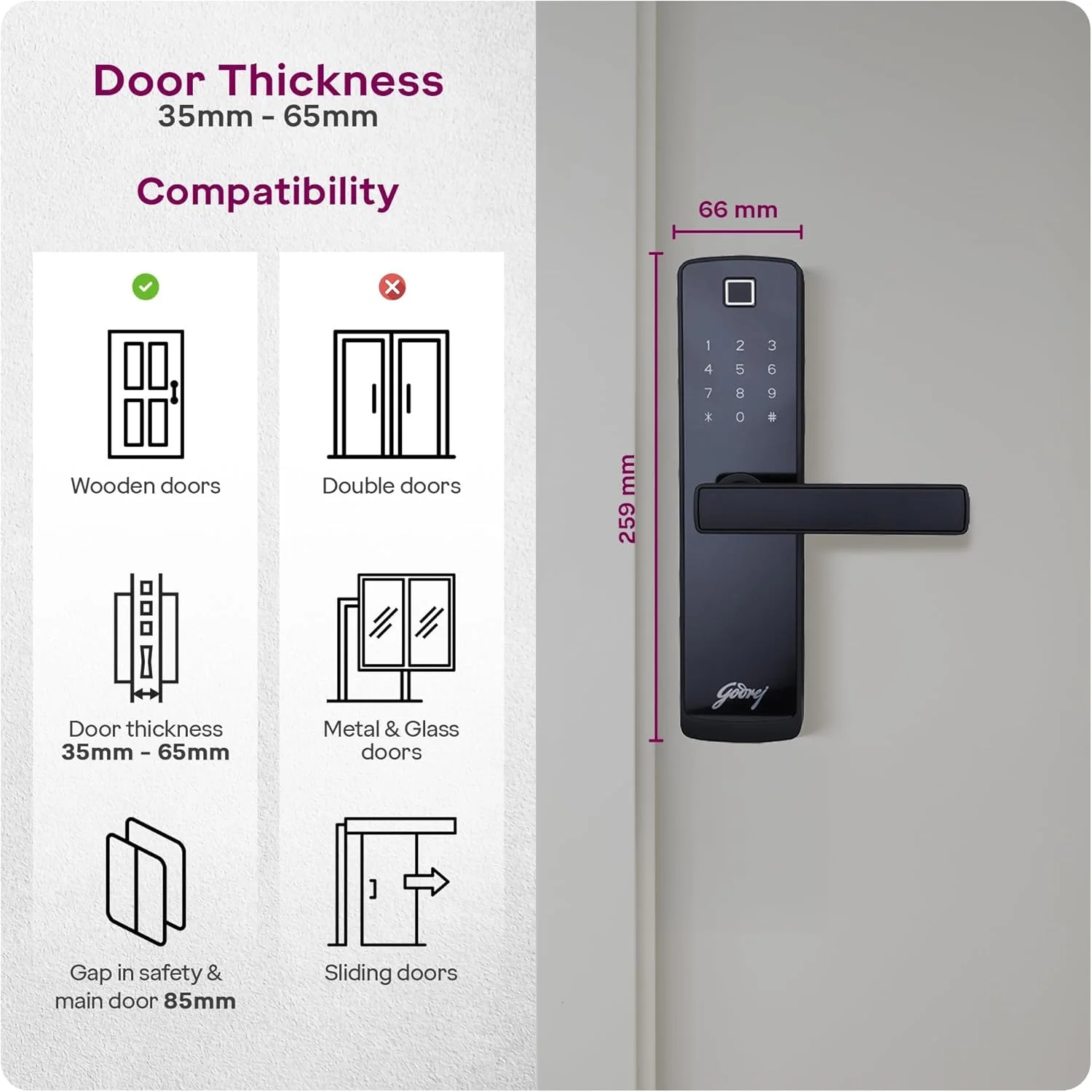 قفل هوشمند گودرج مدل I Catus Connect | قفل دیجیتال برای درب چوبی | 5 روش دسترسی | WiFi | اثر انگشت | کارت RFID | دسترسی با پین | کلید مکانیکی | 3 زبانه قفل قوی | مشکی