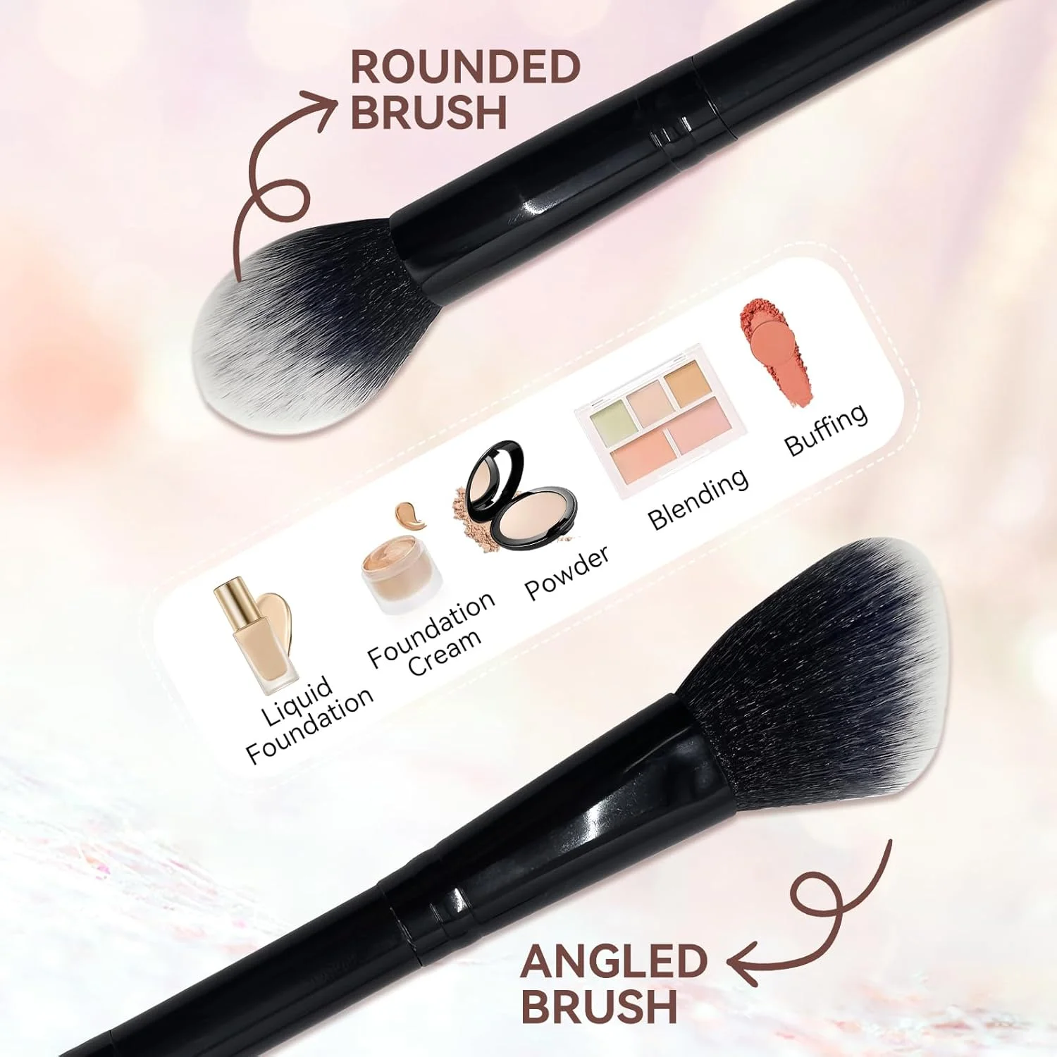 براش کرم پودر دو طرفه گیاهی YJUFoar - براش آرایشی زاویه دار و گرد حرفه ای هایلایتر و کانسیلر مصنوعی برای ترکیب بی نقص و استفاده از رژگونه و پودر براش کرم پودر دو طرفه گیاهی YJUFoar - براش آرایشی زاویه دار و گرد حرفه ای هایلایتر و کانسیلر مصنوعی برای ترکیب بی نقص و استفاده از رژگونه و پودر