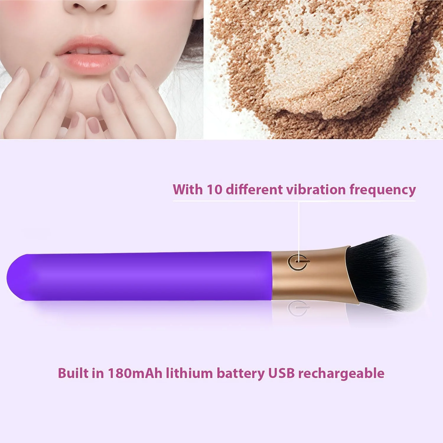 برس آرایشی برقی با 10 سرعت لرزش، دسته سیلیکونی ضد آب قابل شارژ USB، سر برس زاویه دار برای پودر فیکس، رژگونه، برنزر و هایلایتر برس آرایشی برقی با 10 سرعت لرزش، دسته سیلیکونی ضد آب قابل شارژ USB، سر برس زاویه دار برای پودر فیکس، رژگونه، برنزر و هایلایتر