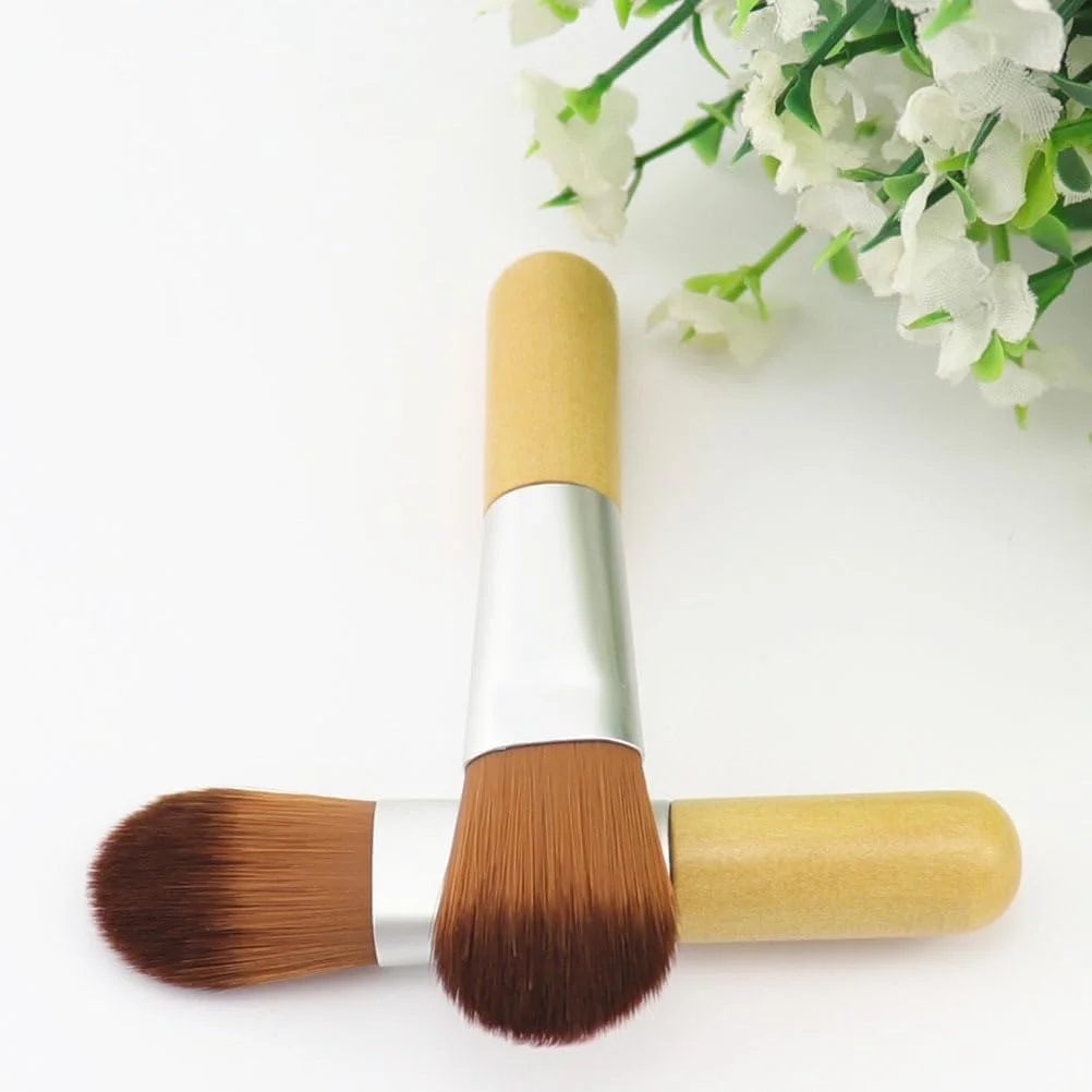 Vaguelly برس کرم پودر مینی 2 عددی دسته چوبی کوتاه موهای نرم نایلونی اپلیکاتور آرایشی برای پوشش مناسب سفر و استفاده روزمره