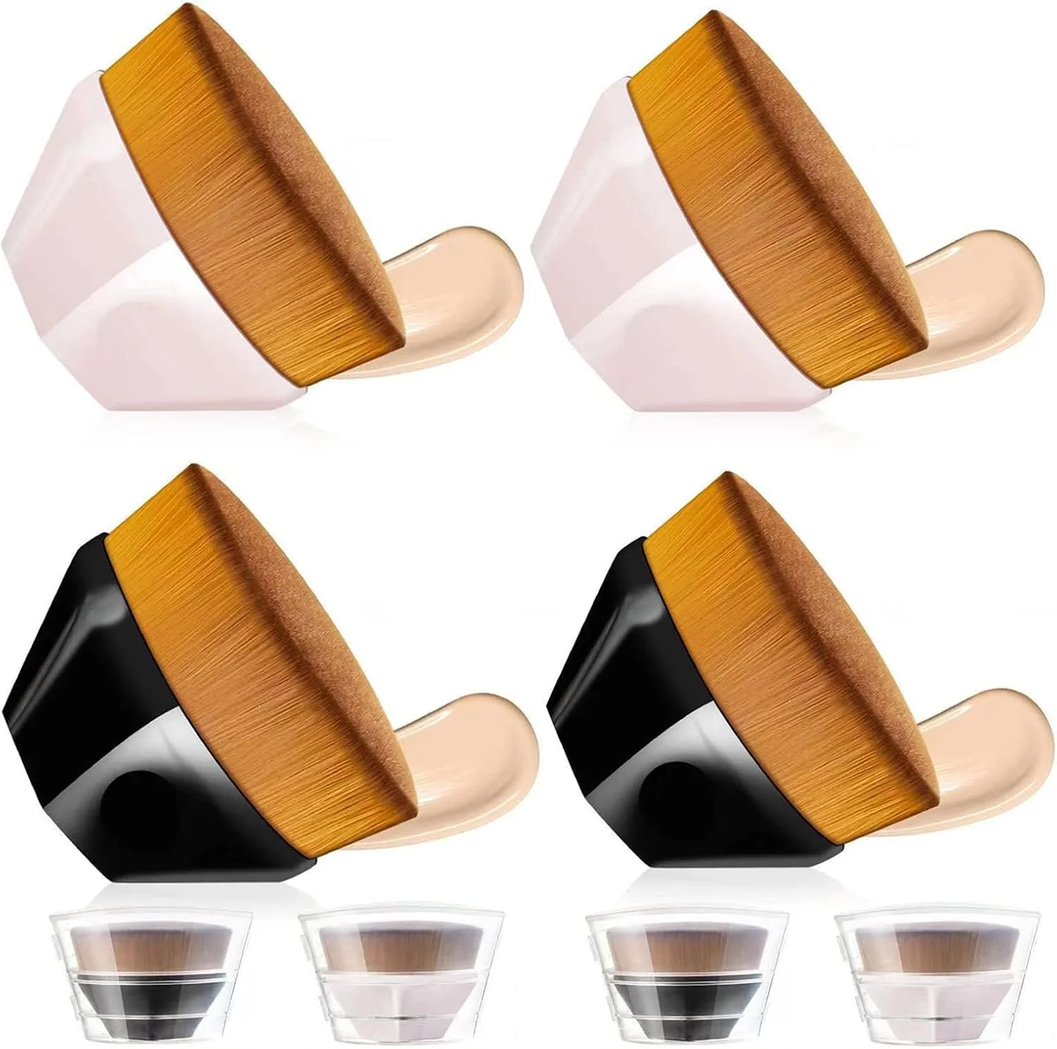 براش آرایشی کرم پودر تزویق، بسته 4 عددی، براش برنزه کننده صورت، براش کابوکی سر صاف برای برنزه کردن بدون آفتاب، مناسب برای ترکیب کرم مایع، پودر بی عیب و نقص، رژگونه صورت به همراه جعبه محافظ (مشکی و صورتی) براش آرایشی کرم پودر تزویق، بسته 4 عددی، براش برنزه کننده صورت، براش کابوکی سر صاف برای برنزه کردن بدون آفتاب، مناسب برای ترکیب کرم مایع، پودر بی عیب و نقص، رژگونه صورت به همراه جعبه محافظ (مشکی و صورتی)