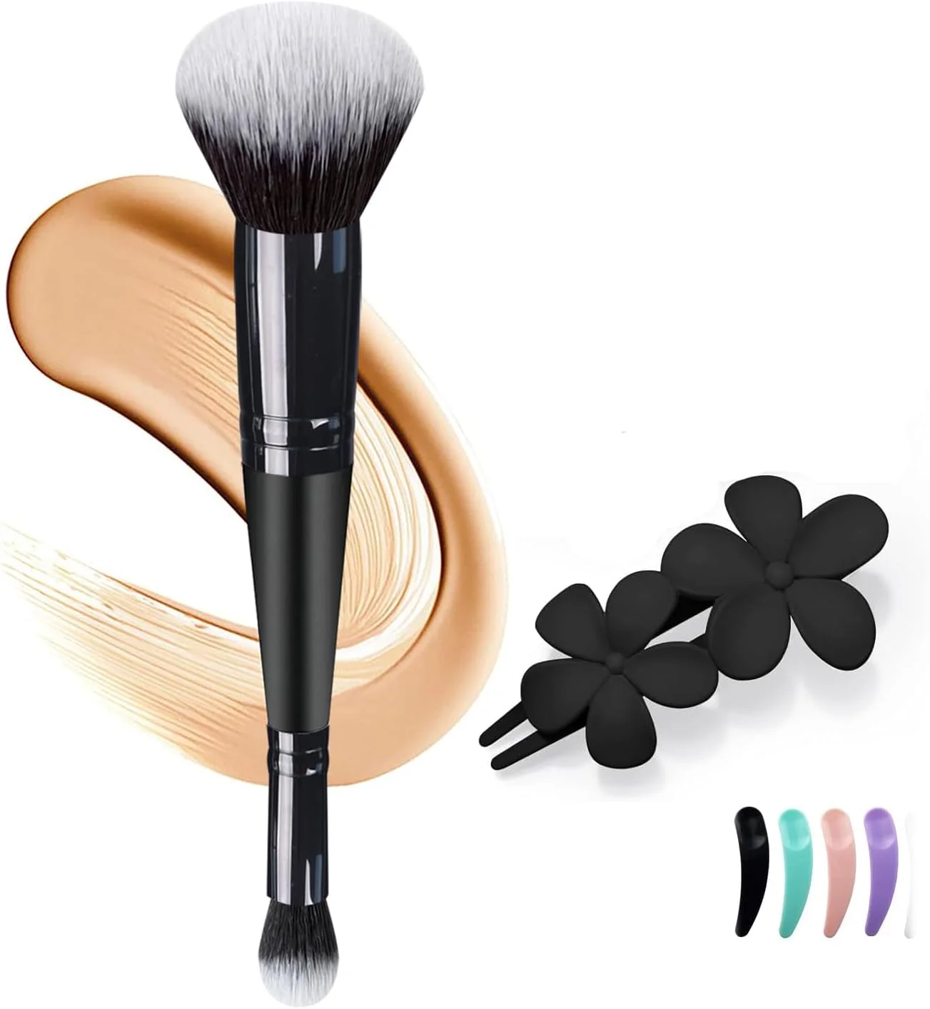 ست برس آرایشی صورت Tecerrity Foundation شامل 6 عدد برس و گیره مو ست برس آرایشی صورت Tecerrity Foundation شامل 6 عدد برس و گیره مو