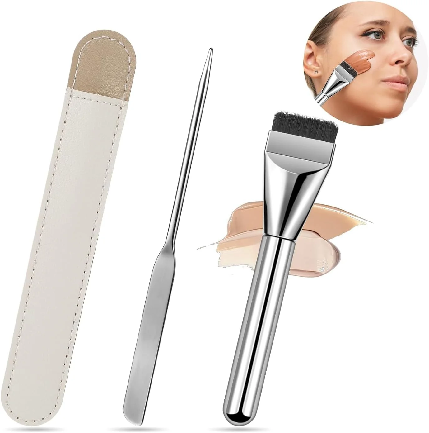 براش کرم پودر تزویق و ابزار کاردک آرایشی استیل ضد زنگ، براش کرم پودر تیغه نازک، ابزار آرایش صورت برای حرفه ای ها و مبتدیان، کاردک همزن (نقره ای) براش کرم پودر تزویق و ابزار کاردک آرایشی استیل ضد زنگ، براش کرم پودر تیغه نازک، ابزار آرایش صورت برای حرفه ای ها و مبتدیان، کاردک همزن (نقره ای)