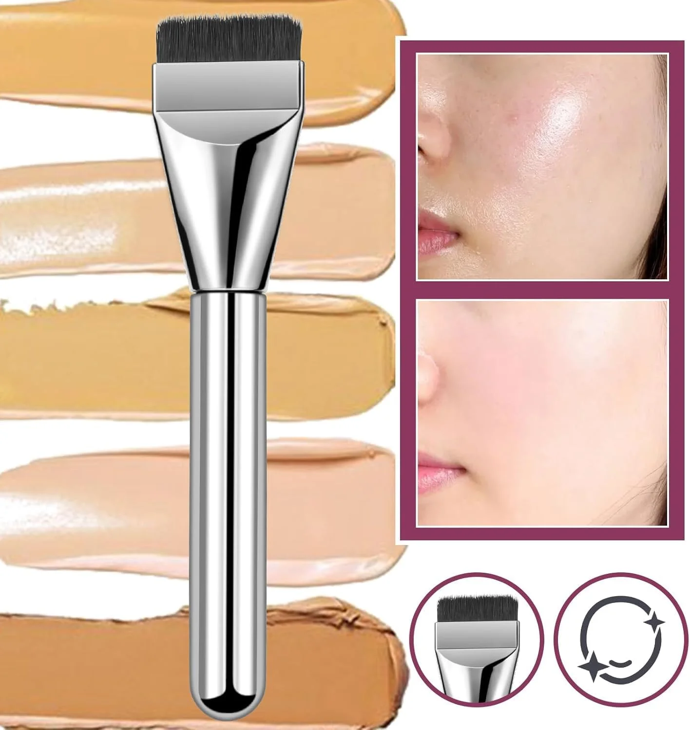 براش کرم پودر تزویق و ابزار کاردک آرایشی استیل ضد زنگ، براش کرم پودر تیغه نازک، ابزار آرایش صورت برای حرفه ای ها و مبتدیان، کاردک همزن (نقره ای)