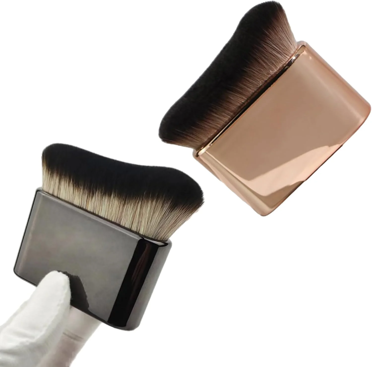 ست 2 عددی براش برنزه کننده بدن، براش بزرگ کرم پودر برای استفاده بی نقص از برنزه کننده مصنوعی روی صورت، بدن و پاها - رزگلد و مشکی براق ست 2 عددی براش برنزه کننده بدن، براش بزرگ کرم پودر برای استفاده بی نقص از برنزه کننده مصنوعی روی صورت، بدن و پاها - رزگلد و مشکی براق