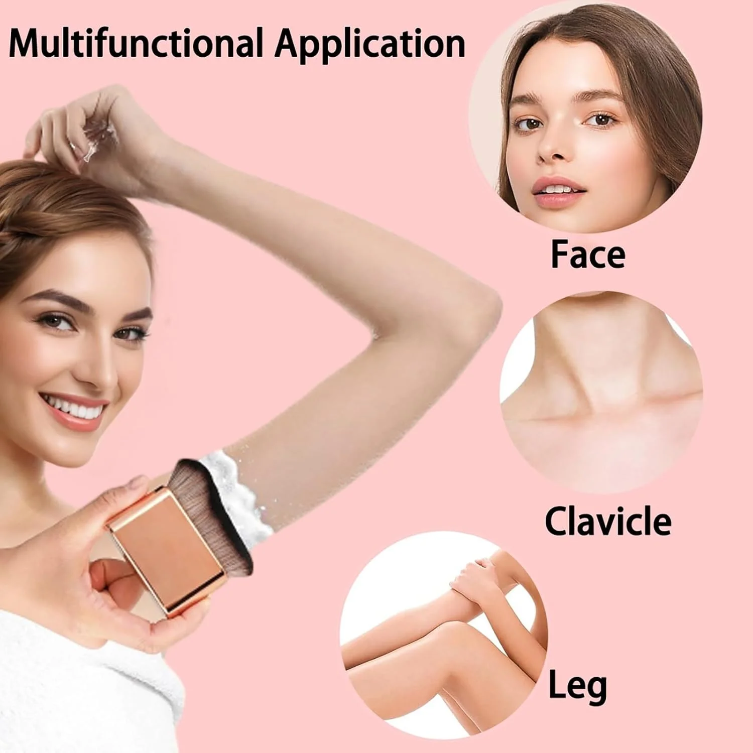 ست 2 عددی براش برنزه کننده بدن، براش بزرگ کرم پودر برای استفاده بی نقص از برنزه کننده مصنوعی روی صورت، بدن و پاها - رزگلد و مشکی براق