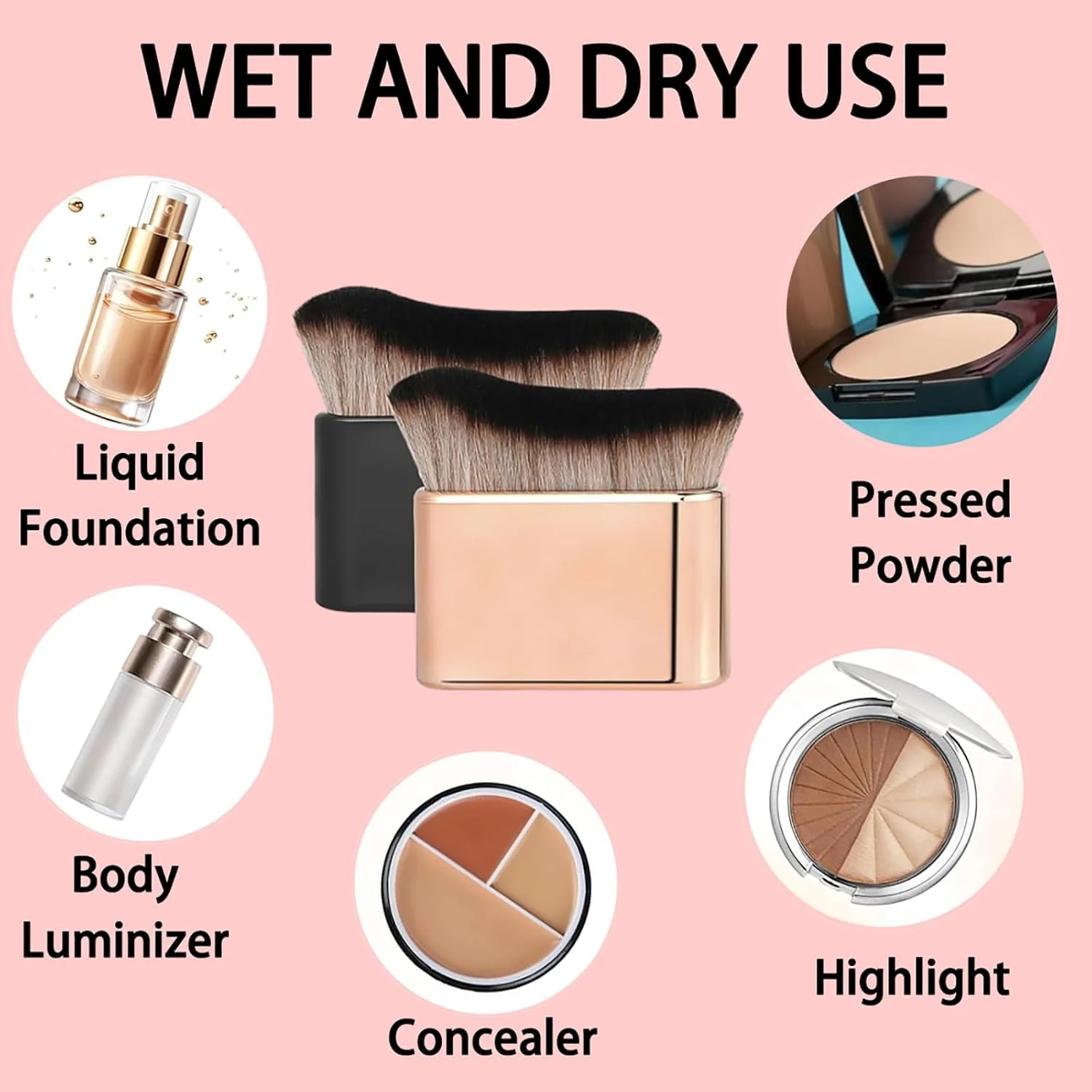 ست 2 عددی براش برنزه کننده بدن، براش بزرگ کرم پودر برای استفاده بی نقص از برنزه کننده مصنوعی روی صورت، بدن و پاها - رزگلد و مشکی براق