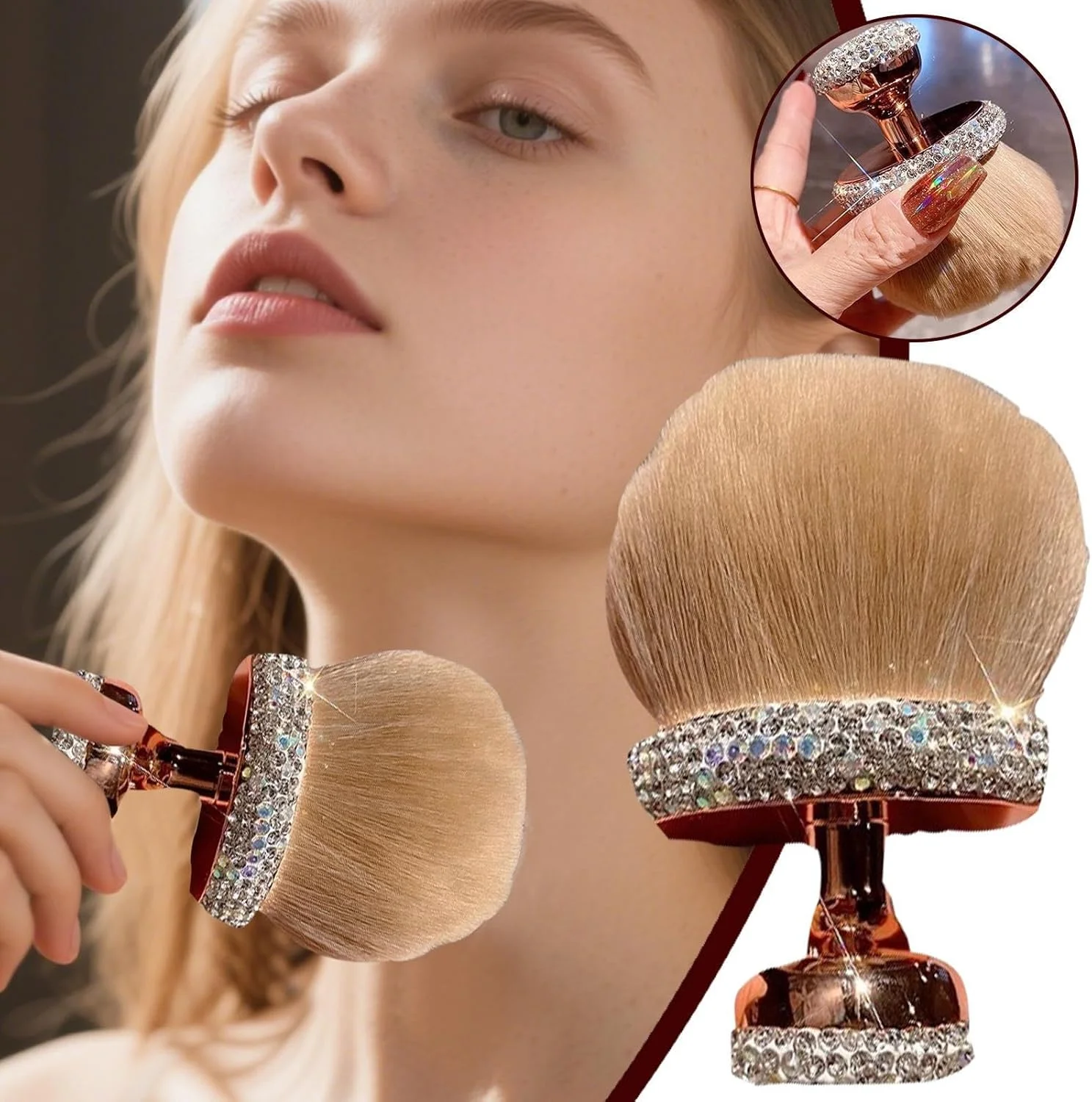 براش برنزه کننده، براش تان - ابزار ترکیب برس بزرگ با موهای نرم برای روتین آرایش حرفه ای و استفاده از ضد آفتاب