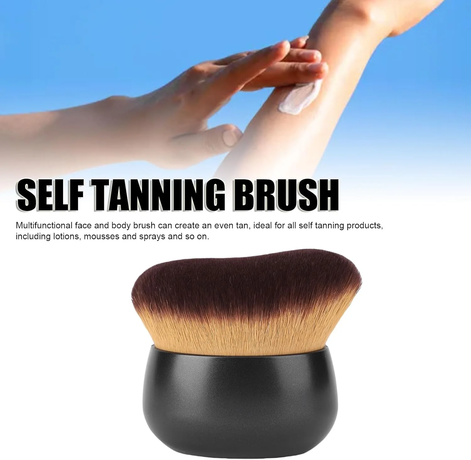 برس برنزه کننده خودکار، برس بزرگ برنزه کننده برای صورت و بدن، برس کابوکی برای برنزه کردن، برس آرایشی فونداسیون برای برنزه کردن خودکار (مشکی)