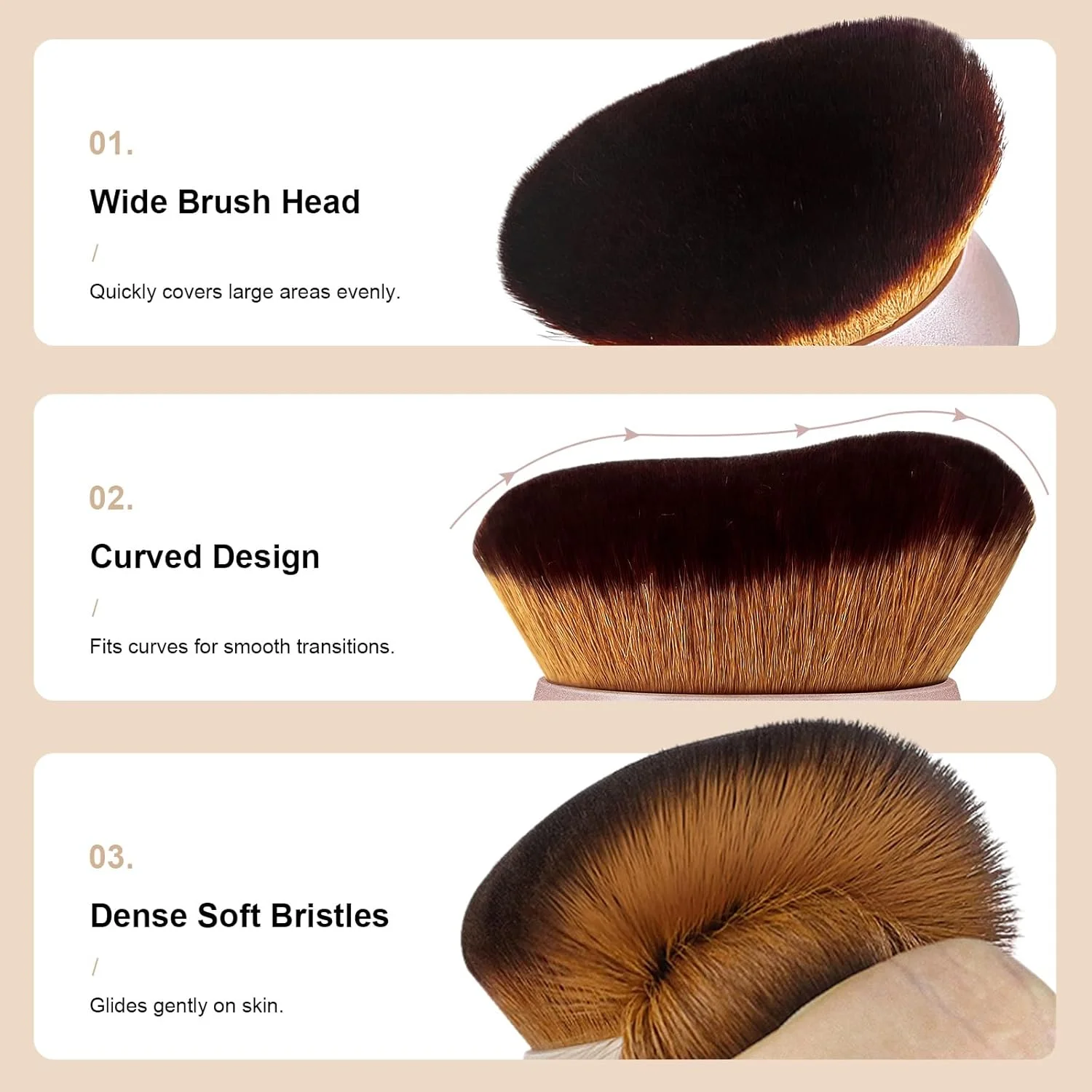 براش برنزه کننده بدن، براش بزرگ آرایشی بدن برای کرم پودر مایع، ترکیب برنزر، استفاده از آرایش صورت، بدن و پا (رزگلد)