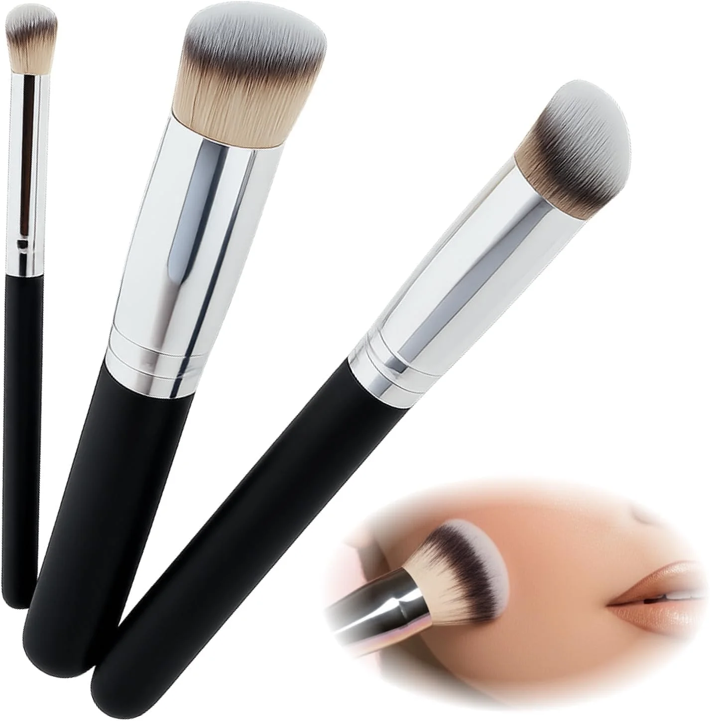 ست 3 عددی براش زاویه دار مصنوعی برای زیرسازی بی نقص، کانتور و استفاده از کانسیلر، براش های ترکیب و پخش کننده برای لوازم آرایشی مایع، کرمی و پودری با دسته های چوبی ارگونومیک ست 3 عددی براش زاویه دار مصنوعی برای زیرسازی بی نقص، کانتور و استفاده از کانسیلر، براش های ترکیب و پخش کننده برای لوازم آرایشی مایع، کرمی و پودری با دسته های چوبی ارگونومیک