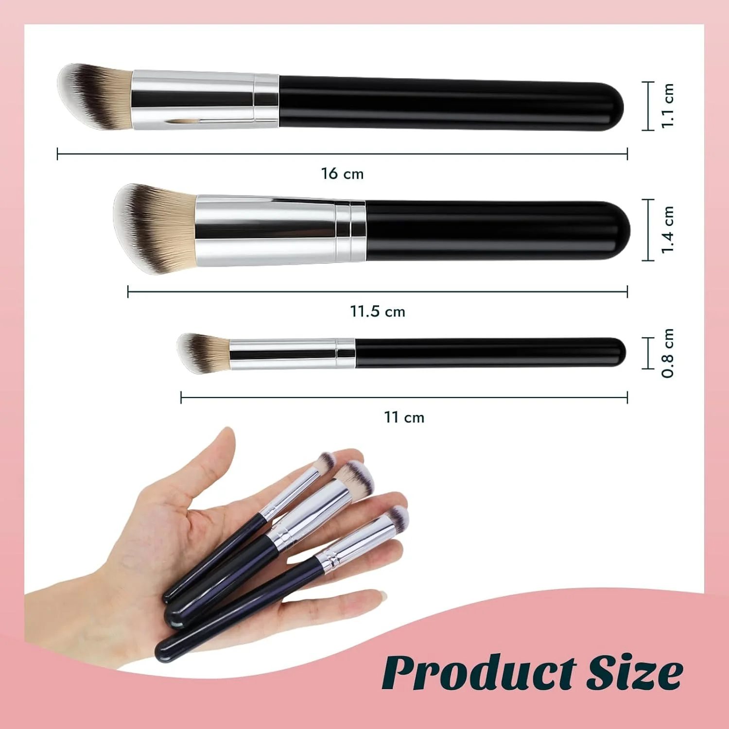 ست 3 عددی براش زاویه دار مصنوعی برای زیرسازی بی نقص، کانتور و استفاده از کانسیلر، براش های ترکیب و پخش کننده برای لوازم آرایشی مایع، کرمی و پودری با دسته های چوبی ارگونومیک