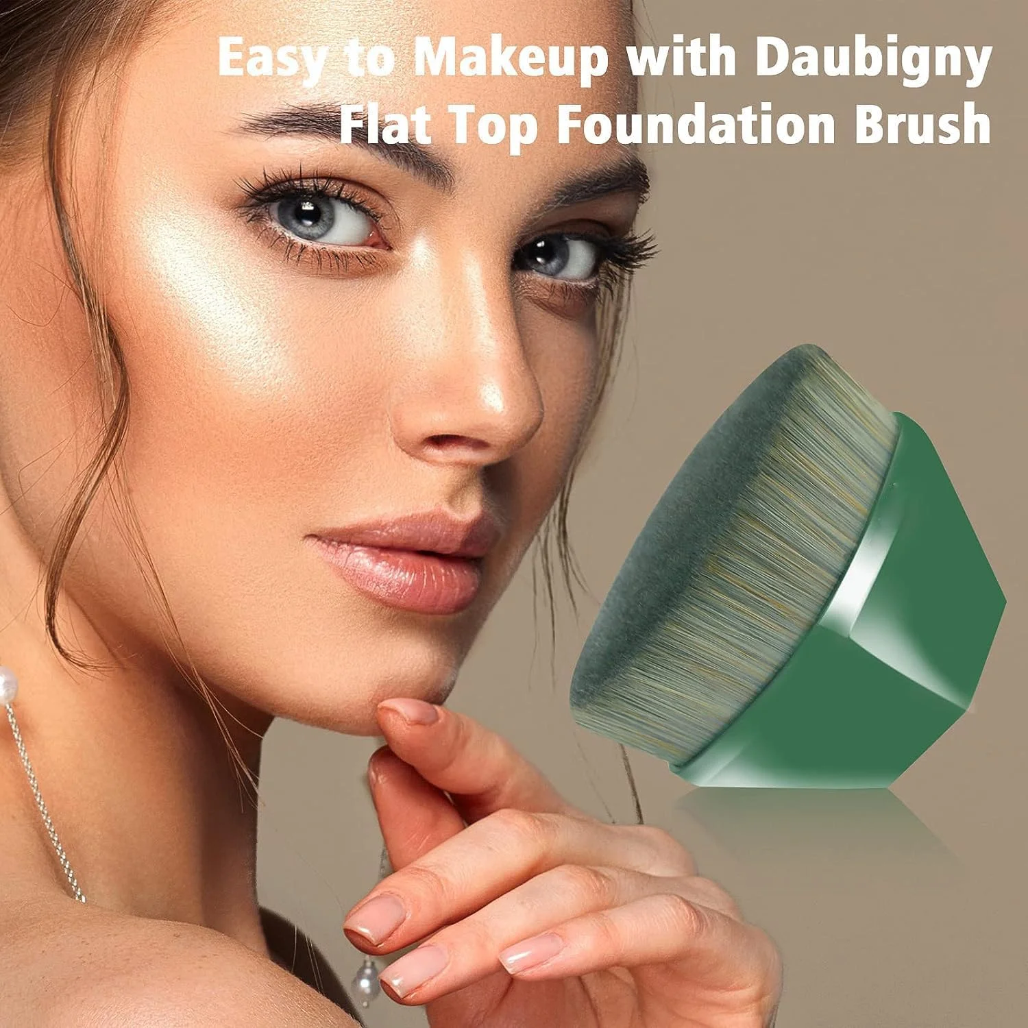 براش کرم پودر SYOSI، براش کابوکی سر تخت، براش رژگونه شش ضلعی برای صورت، مناسب برای ترکیب کرم مایع یا پودر آرایشی بی عیب و نقص به همراه کیف محافظ (سبز)