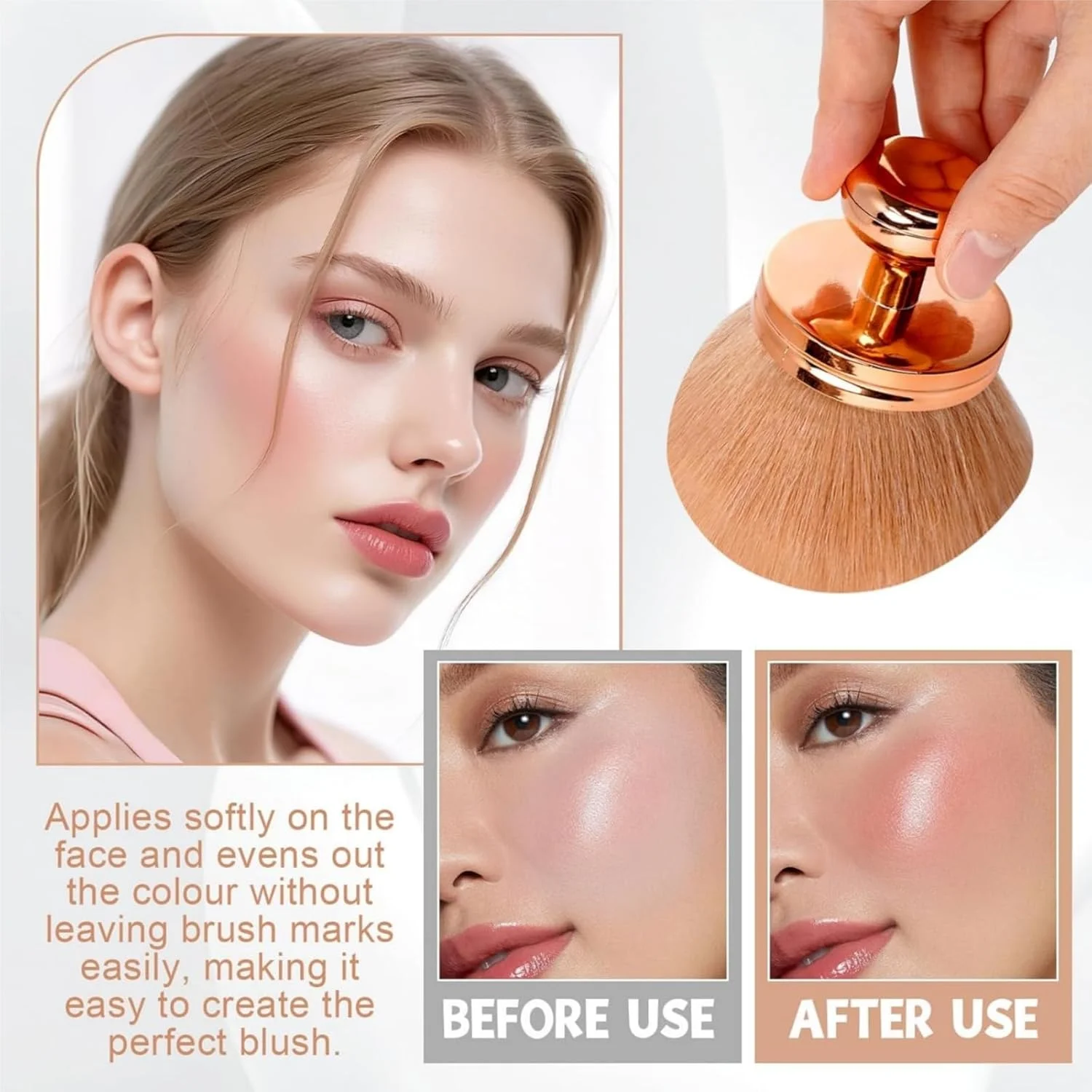 براش آرایشی بدن برای برنزه کننده خودکار، براش برنزه کننده، براش آرایشی بدن، اپلیکاتور پشت برای برنزه کننده خودکار، برای کرم پودر مایع، پودر، کانتور، پولیش، نقطه گذاری و ترکیب (عرض 3 اینچ، طلایی)