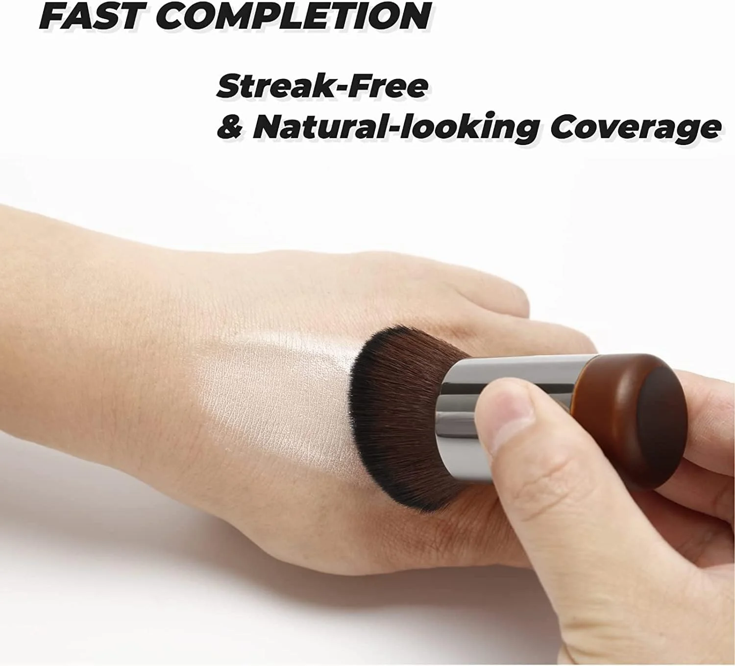 براش کرم پودر SYOSI، براش کرم پودر زاویه دار سر صاف کابوکی، مناسب برای لوازم آرایشی مایع، کرمی یا پودری بی عیب و نقص، براش آرایشی چند منظوره با دوام و با کیفیت (قهوه ای)