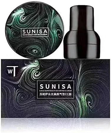 کرم پودر BB و CC سانیسا با کوشن هوا قارچی 20 گرمی و برس رژگونه برای آرایش، برس رژگونه کرم پودری برای ترکیب مایع، برس پودر فشرده (بسته 1 عددی)