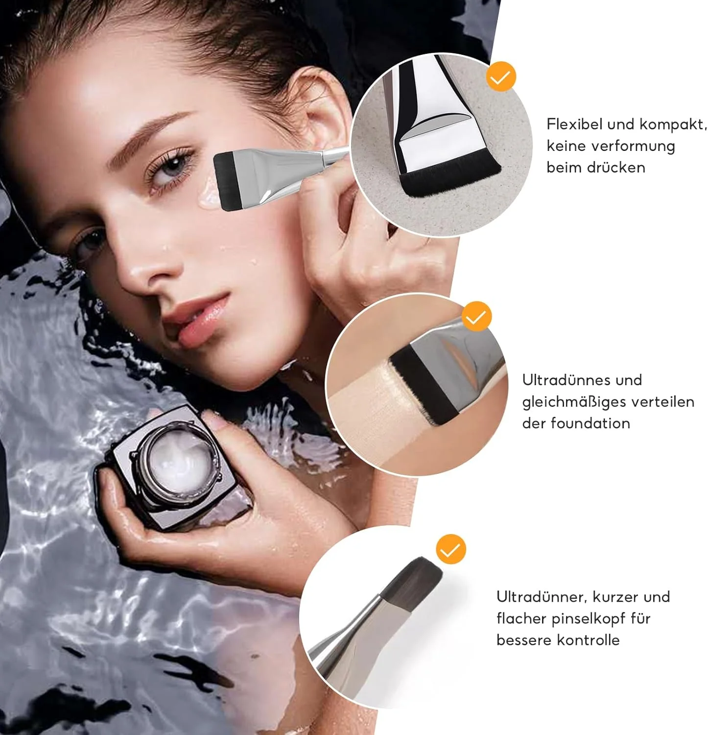 ست 4 عددی براش کرم پودر فوق العاده نازک SMYJDMM، براش تخت کرم پودر، براش پودر برای کرم پودر مایع، براش صورت زنانه، موهای براش ممتاز، براش آرایشی کرم پودر برای پودر مایع کرمی