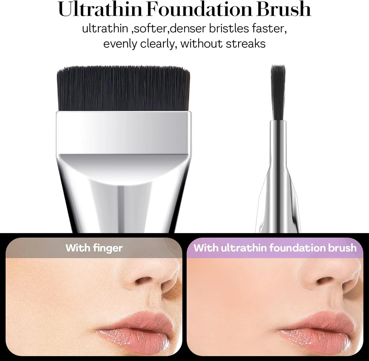 اورولا برس آرایشی دو عددی، برس تخت کرم پودر، برس های آرایشی کره ای برای کرم پودر مایع، برس های ترکیبی موی نرم مشکی نقره ای