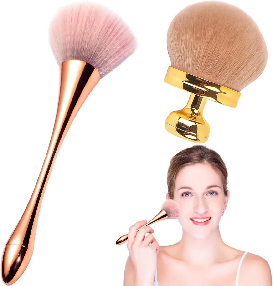 2 عدد برس آرایشی، برس های آرایشی بزرگ برای بدن، برس پودر فیکس، برس پودر، برنزر، اپلیکاتور ترکیب کننده برای کرم پودر، رژگونه و هایلایتر