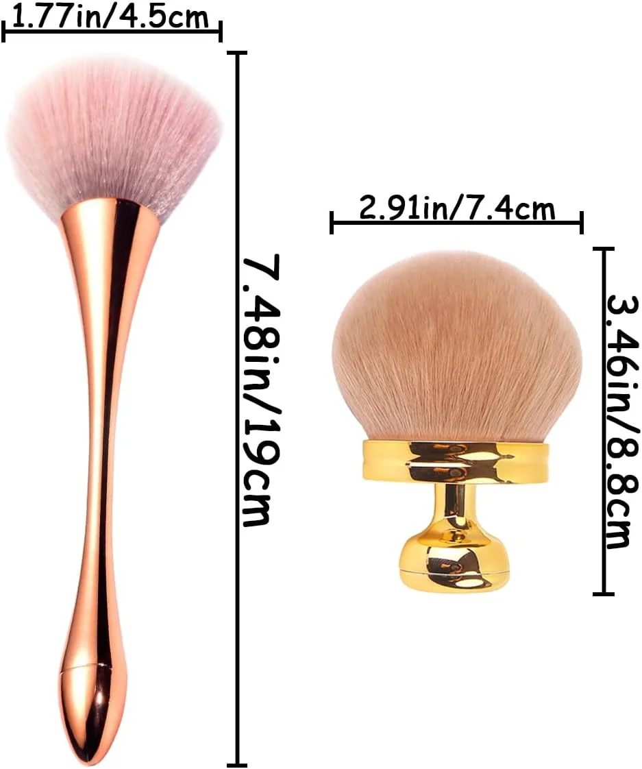 2 عدد برس آرایشی، برس های آرایشی بزرگ برای بدن، برس پودر فیکس، برس پودر، برنزر، اپلیکاتور ترکیب کننده برای کرم پودر، رژگونه و هایلایتر