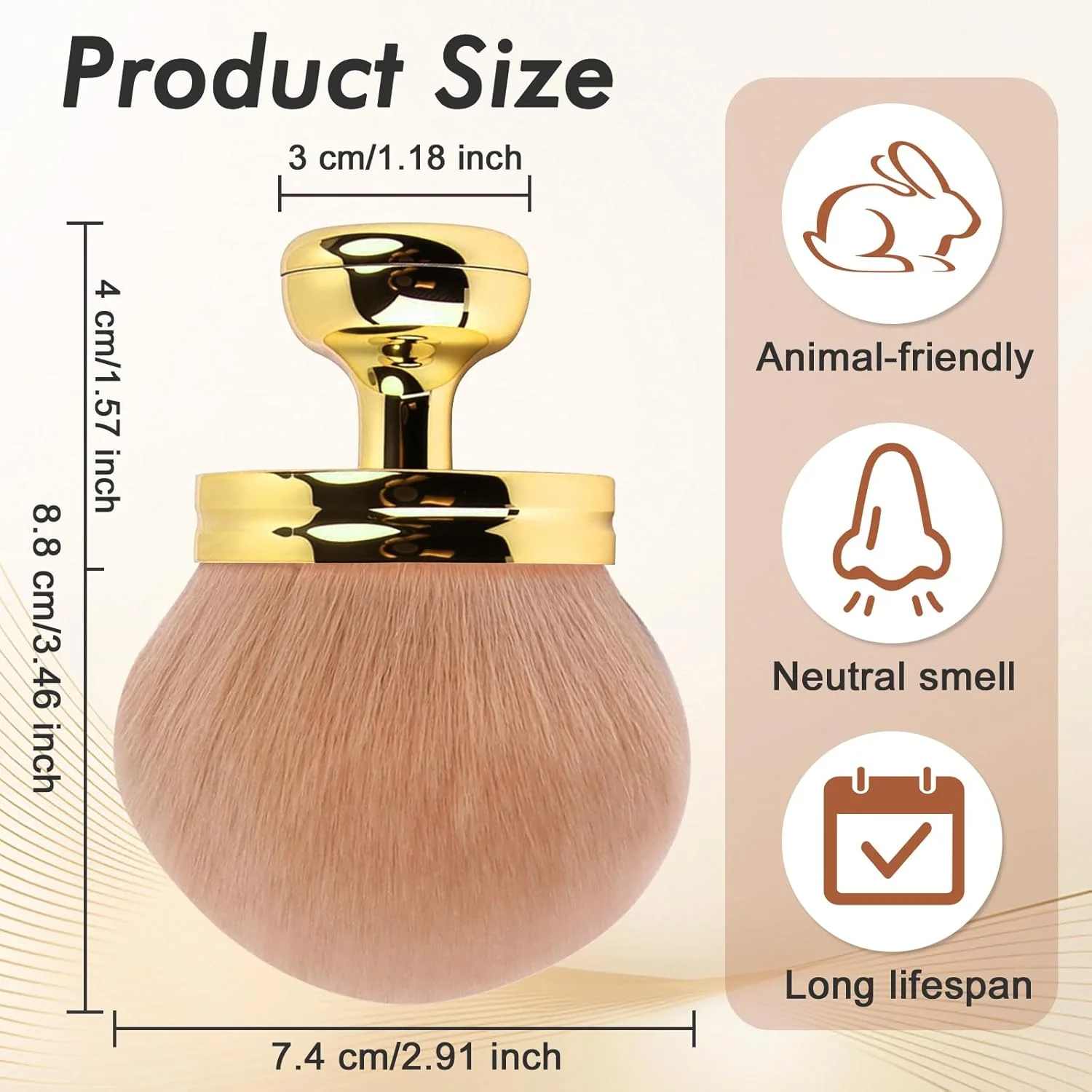 براش برنزه کننده، براش آرایشی بزرگ بدنه، براش کرم پودر پهن 7.4 سانتی متری، اپلیکاتور برنزه کننده پشت، براش آرایشی برای رژگونه، پودر، ضد آفتاب، برنزه کننده (طلایی)