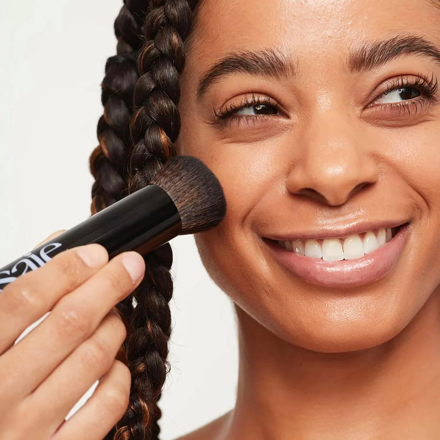 براش پایه سایه - براش فوق العاده نرم فونداسیون برای آرایش مایع - براش متراکم برای پوست + براش ترکیب کننده با موهای مصنوعی بدون تست حیوانی (1 عدد)