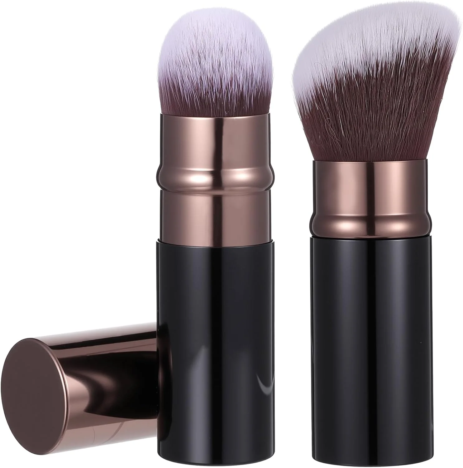 ست 2 عددی براش آرایشی کابوکی جمع شونده، براش قابل حمل پودر فیکس و کرم پودر با سر گرد و زاویه دار، مناسب برای رژگونه، برنزر، محو کردن و آرایش بی نقص