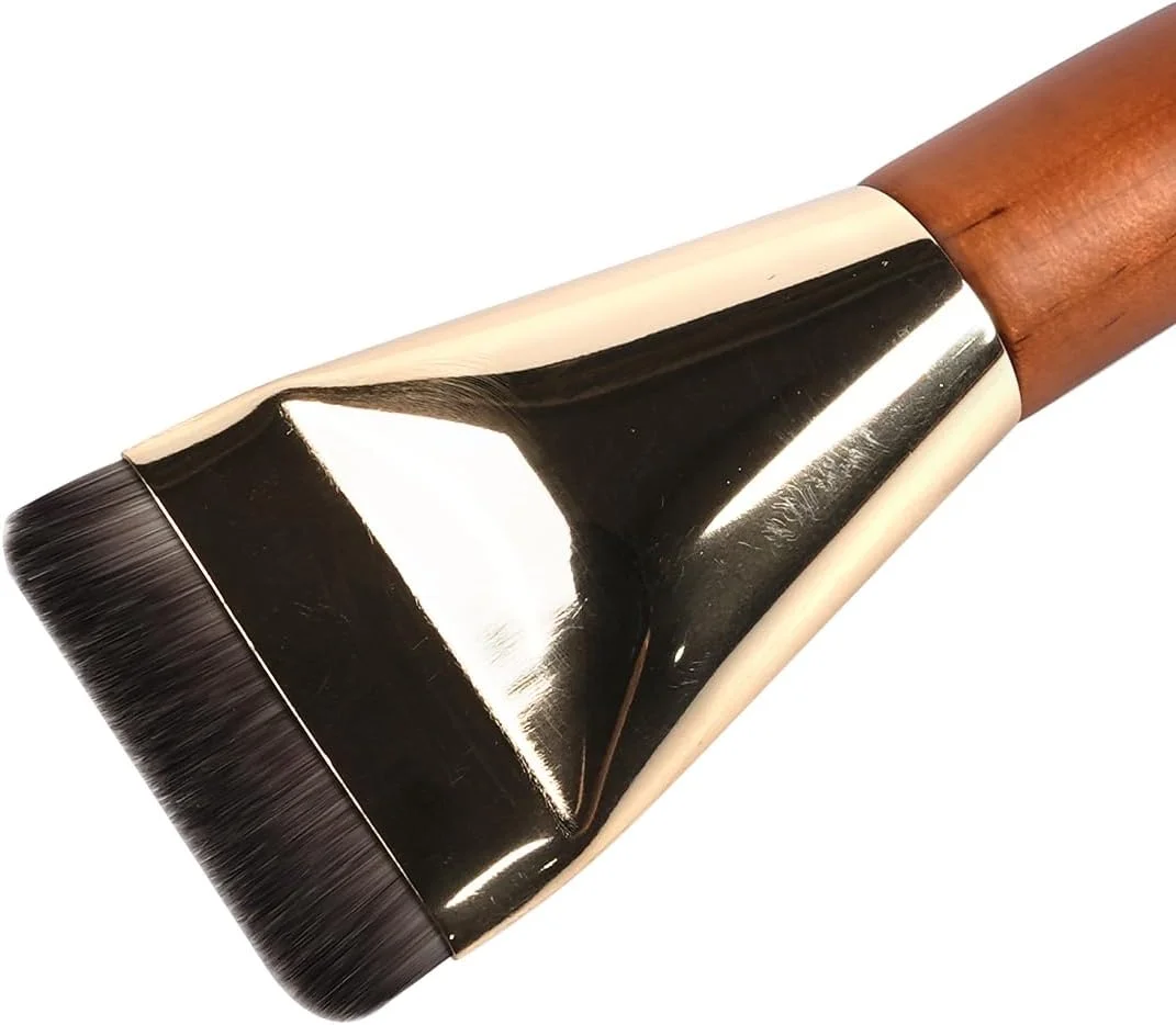 ست دو عددی برس آرایشی کرم پودر سارینی، دسته چوبی فوق العاده نازک، برس تخت کرم پودر برای آرایش مایع و پودری