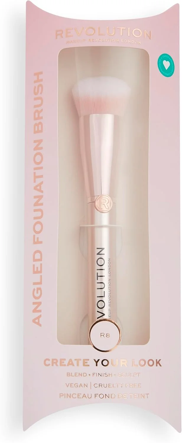 براش زاویه دار کرم پودر رولوشن (R8)، اپلیکاتور برای ترکیب و کانتورینگ آرایش مایع یا کرمی روی صورت و گردن، وگان و بدون تست حیوانی