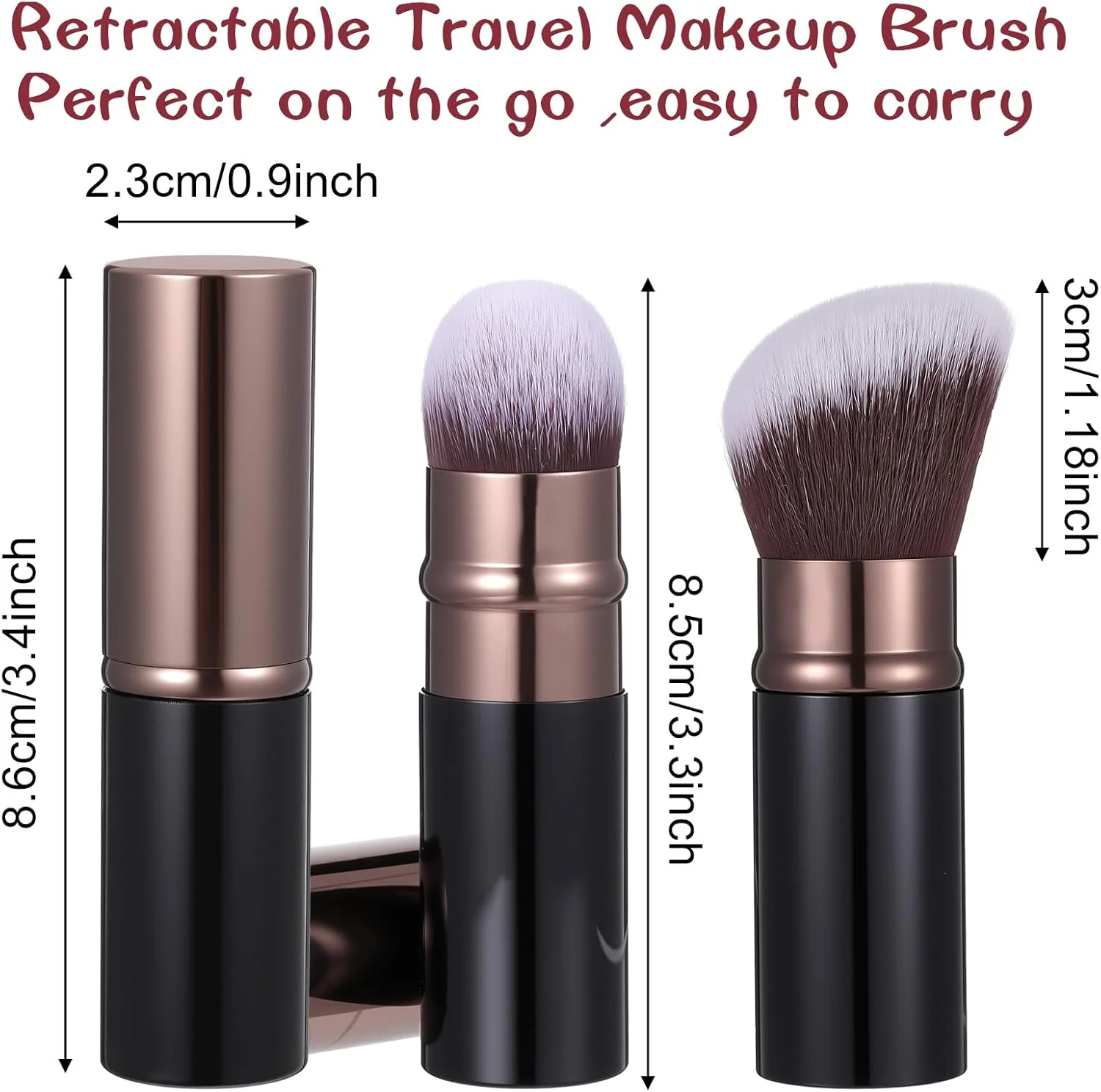 ست 2 عددی براش آرایشی کابوکی جمع شونده، براش قابل حمل پودر فیکس و کرم پودر با سر گرد و زاویه دار، مناسب برای رژگونه، برنزر، محو کردن و آرایش بی نقص