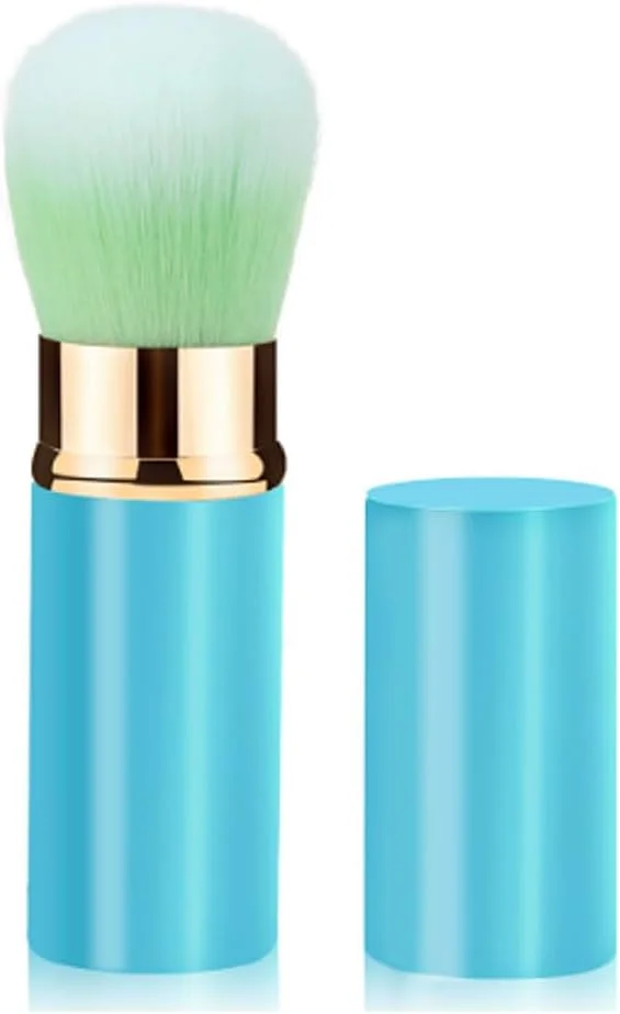 براش پودر جمع شونده، براش آرایشی کرم پودر، براش پودر جمع شونده برای استفاده از پودر کرم پودر و لوازم آرایشی معدنی - آبی
