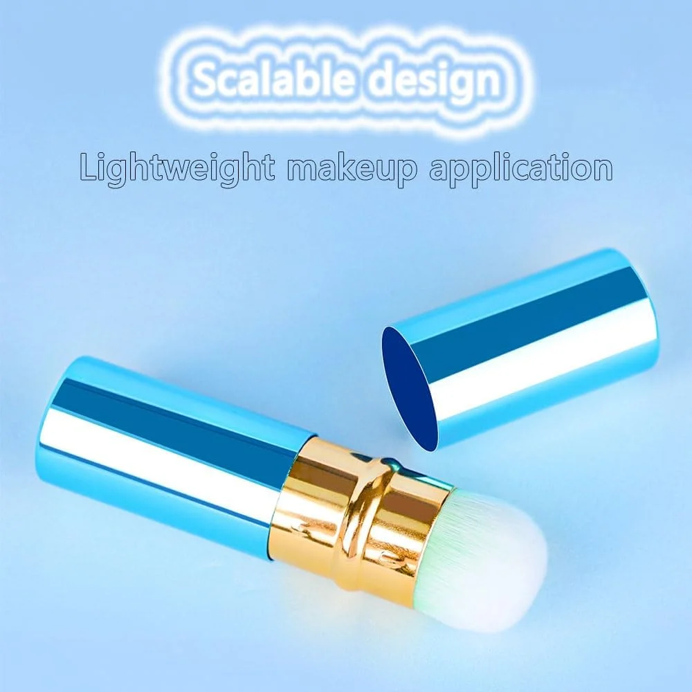 براش پودر جمع شونده، براش آرایشی کرم پودر، براش پودر جمع شونده برای استفاده از پودر کرم پودر و لوازم آرایشی معدنی - آبی