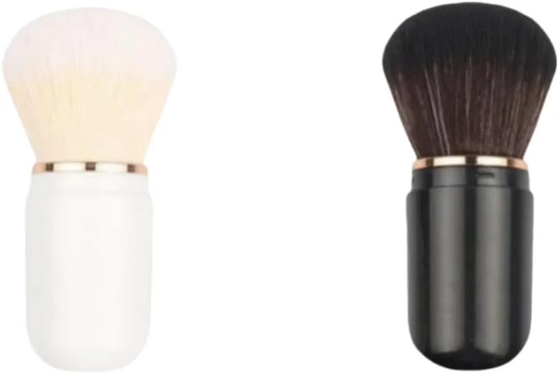 براش های آرایشی جمع شونده، ابزار لوازم آرایشی پلاستیکی سفید مشکی مسافرتی مینی برای رژگونه صورت، پودر، کرم پودر برای زنان